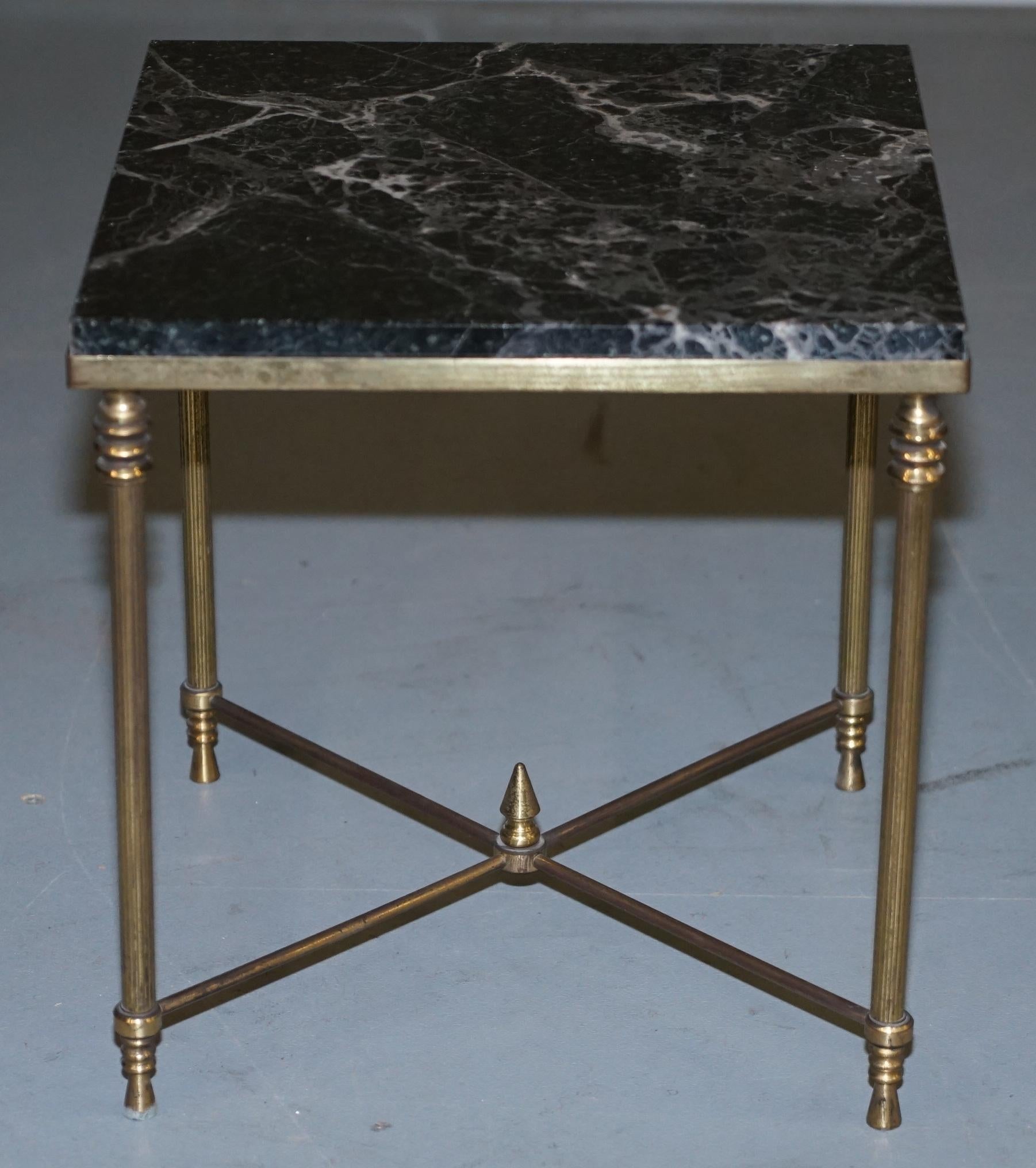 Vintage Italian Nest of Three Tables circa 1940s Brass with Thick Marble Top 14