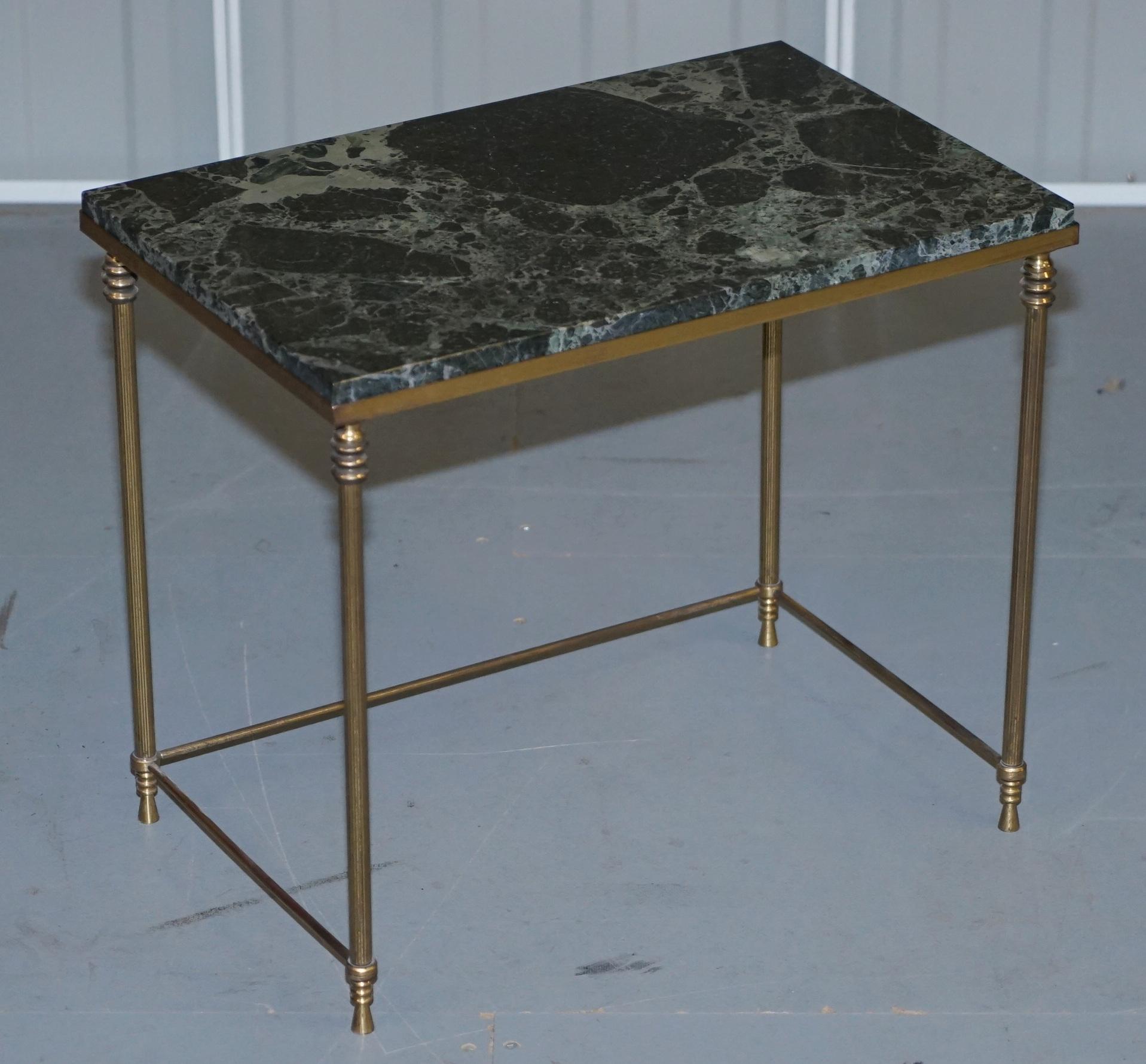 Mid-Century Modern Vintage Italian Nest of Three Tables circa 1940s Brass with Thick Marble Top