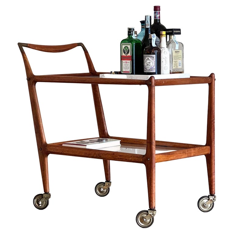 Chariot à Boissons Italien Vintage – Bois Et Laiton, Style Art Déco
