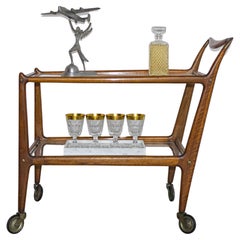 Vintage italian "Number 58" wood and glass bar cart by Ico Parisi for De Baggis