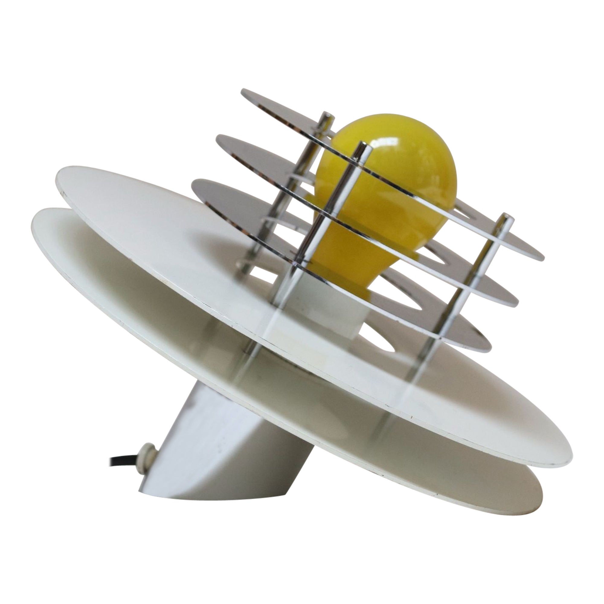 Italienische schräge asymmetrische Vintage-Tischlampe „Disk“ aus Chrom und Metall