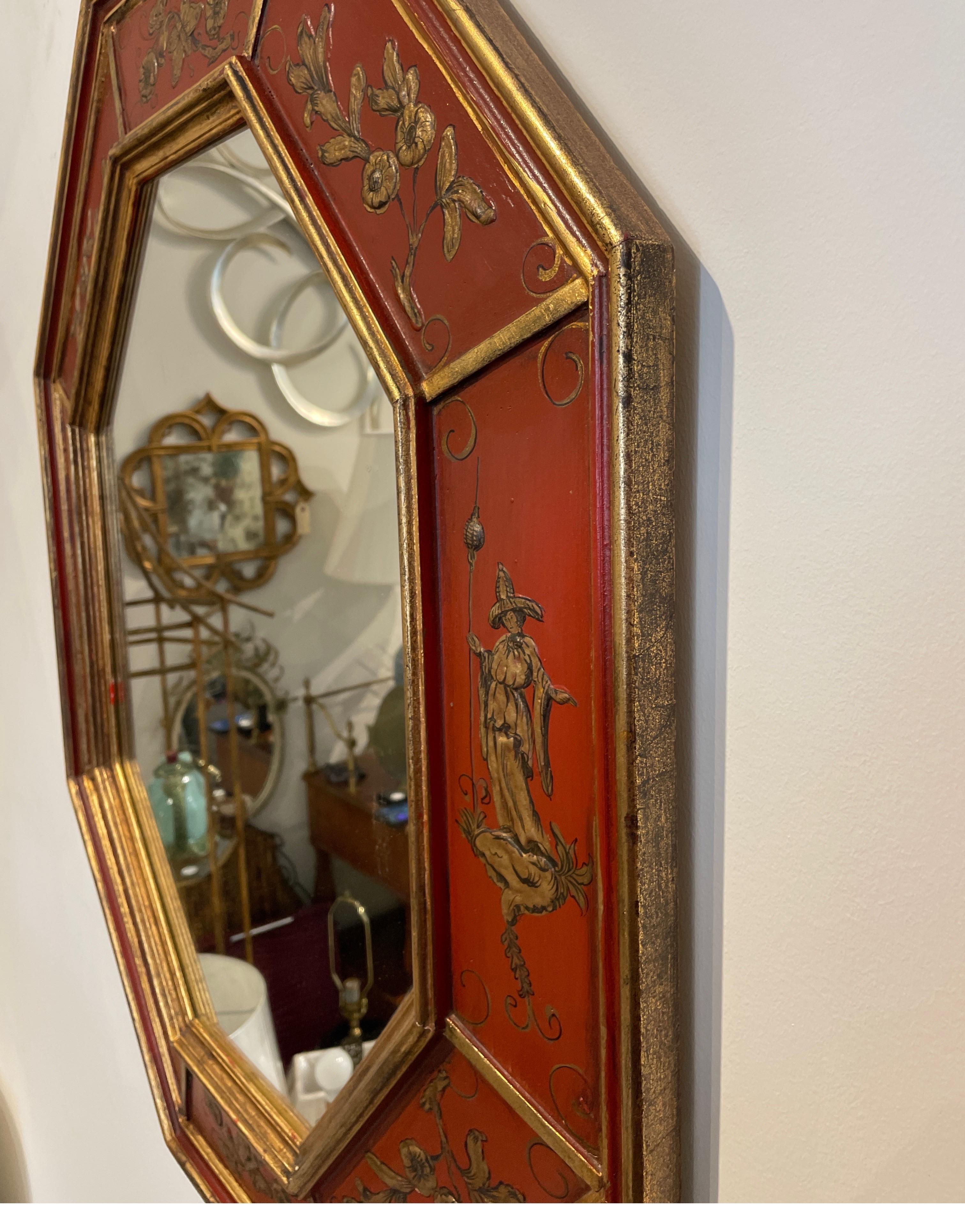 Vintage Italian Octagon Chinoiserie Mirror In Good Condition For Sale In West Palm Beach, FL