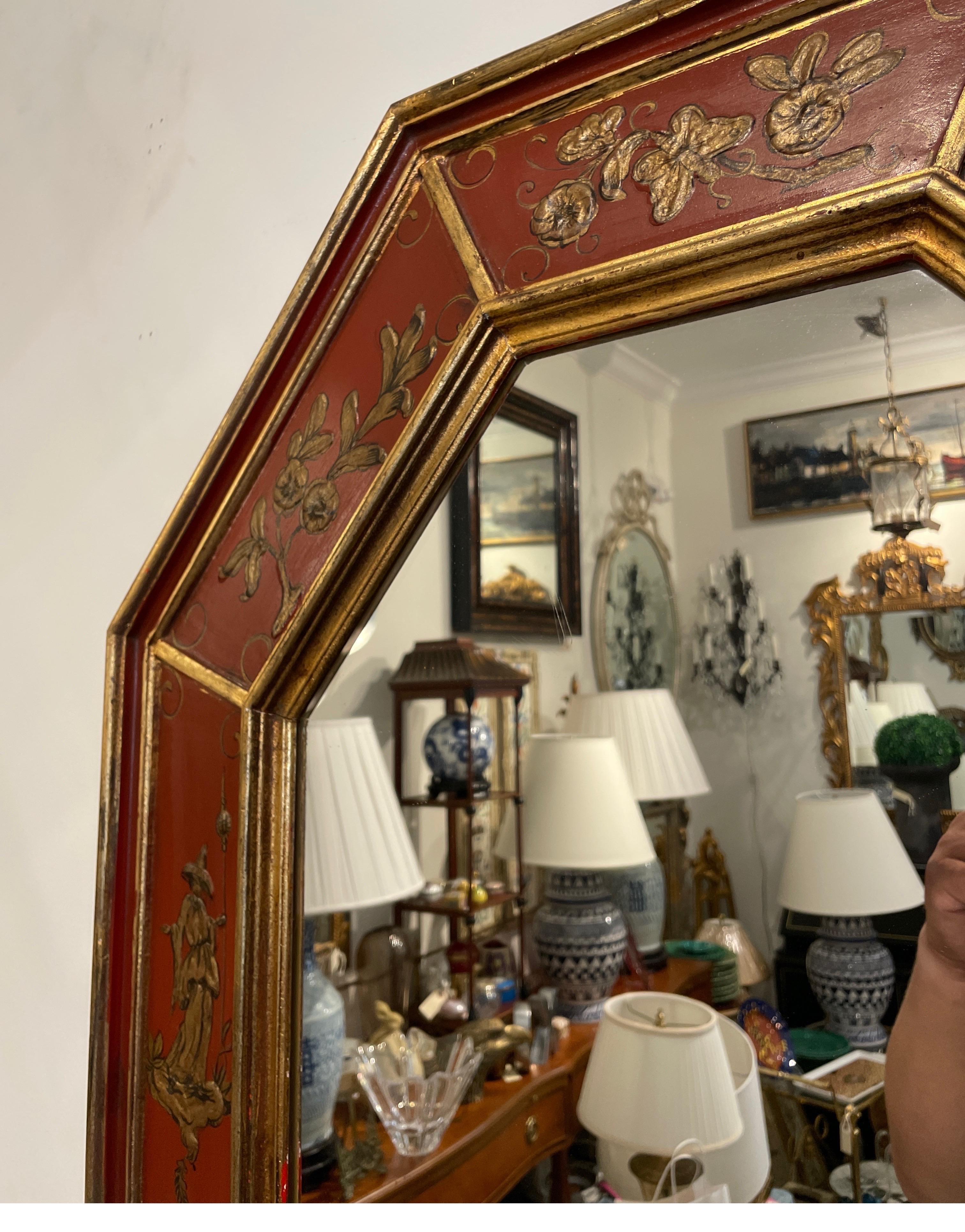 20th Century Vintage Italian Octagon Chinoiserie Mirror For Sale