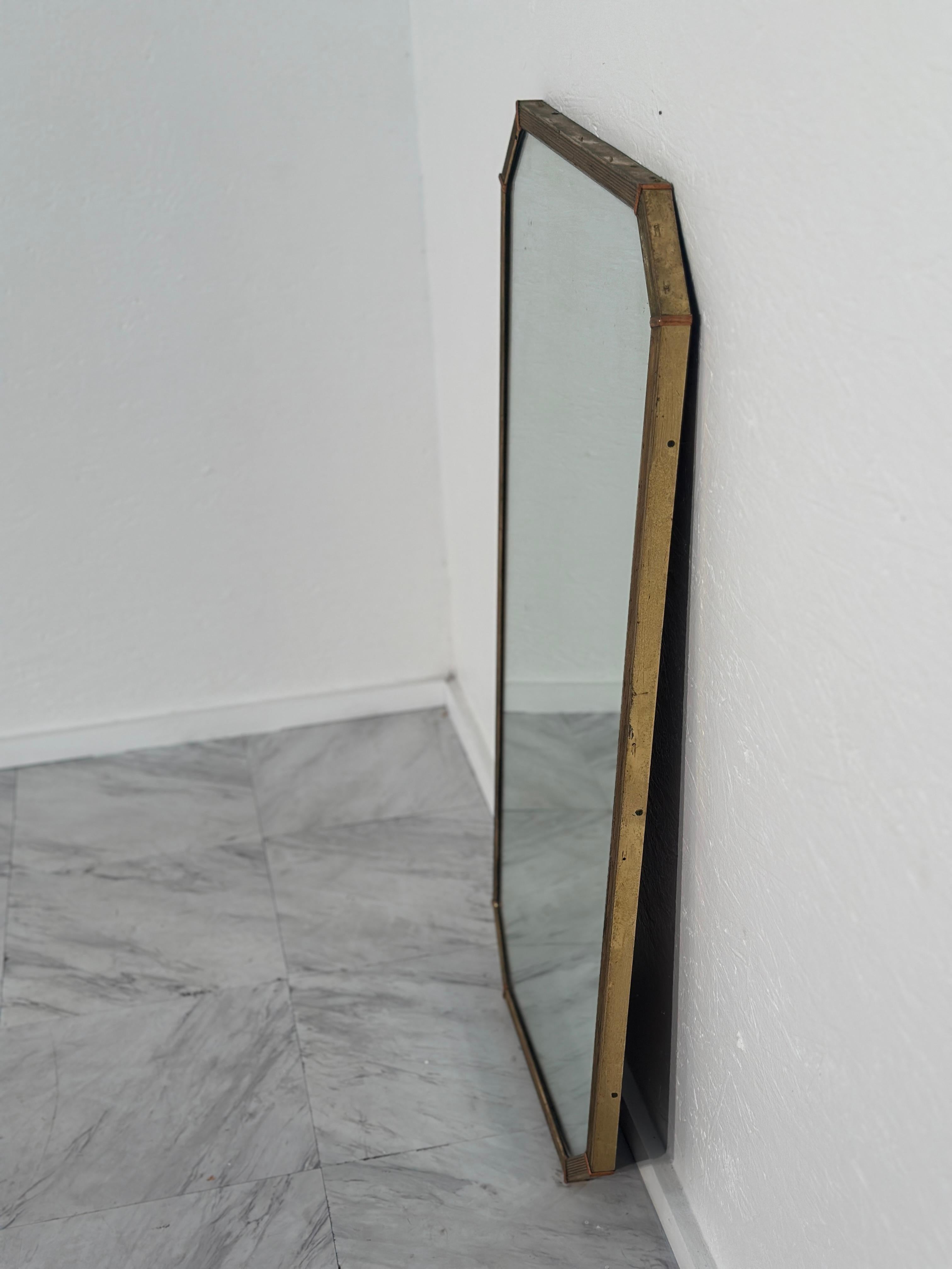 Mid-Century Modern Vintage Italian Octagonal Brass Wall Mirror 1970s For Sale