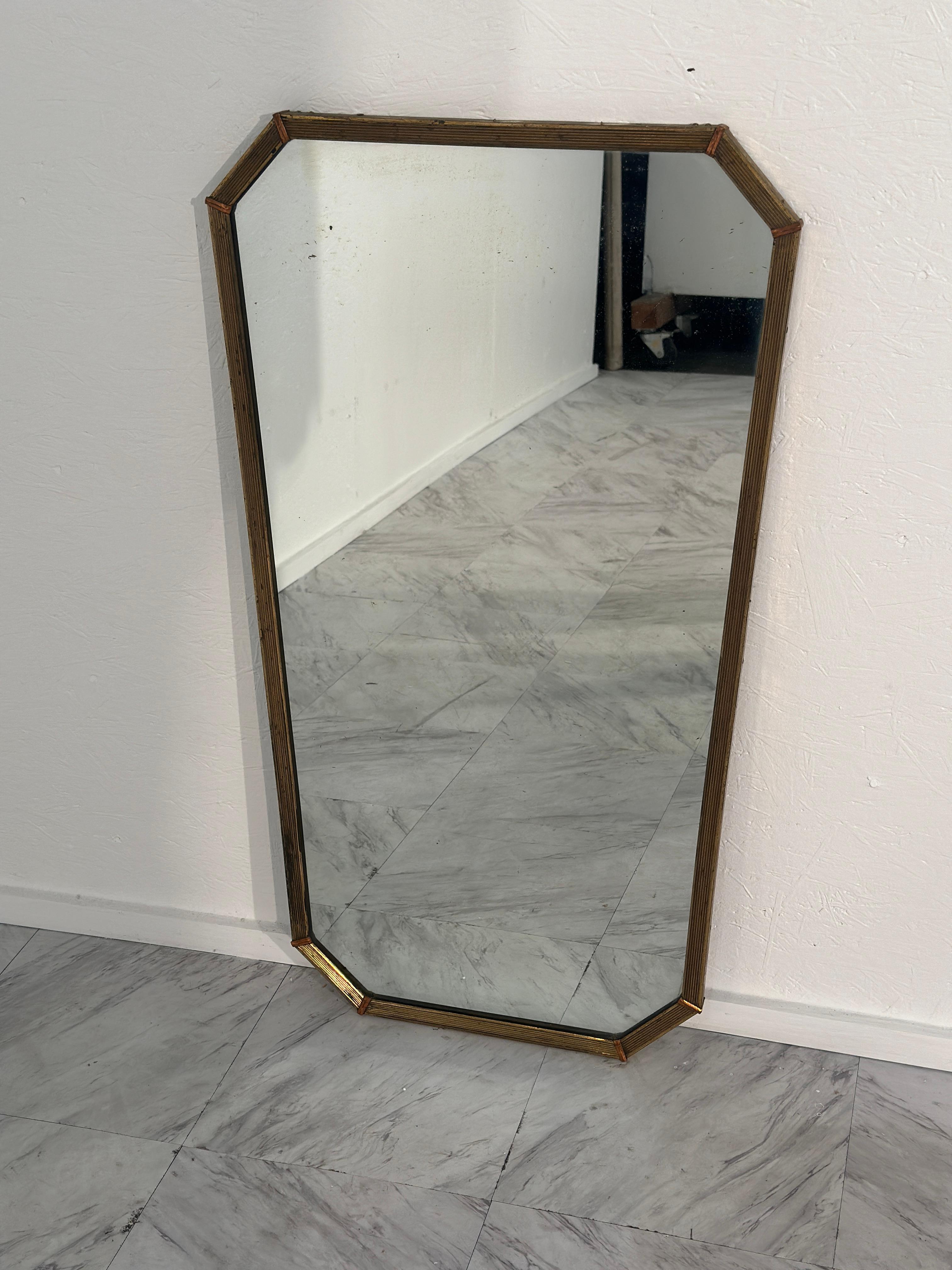 Late 20th Century Vintage Italian Octagonal Brass Wall Mirror 1970s For Sale