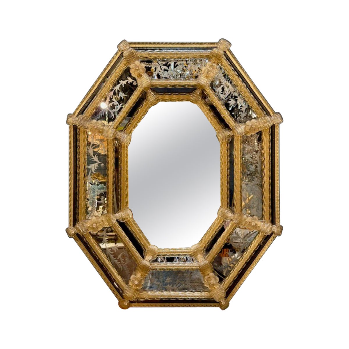 Specchio ottagonale italiano vintage a fiori