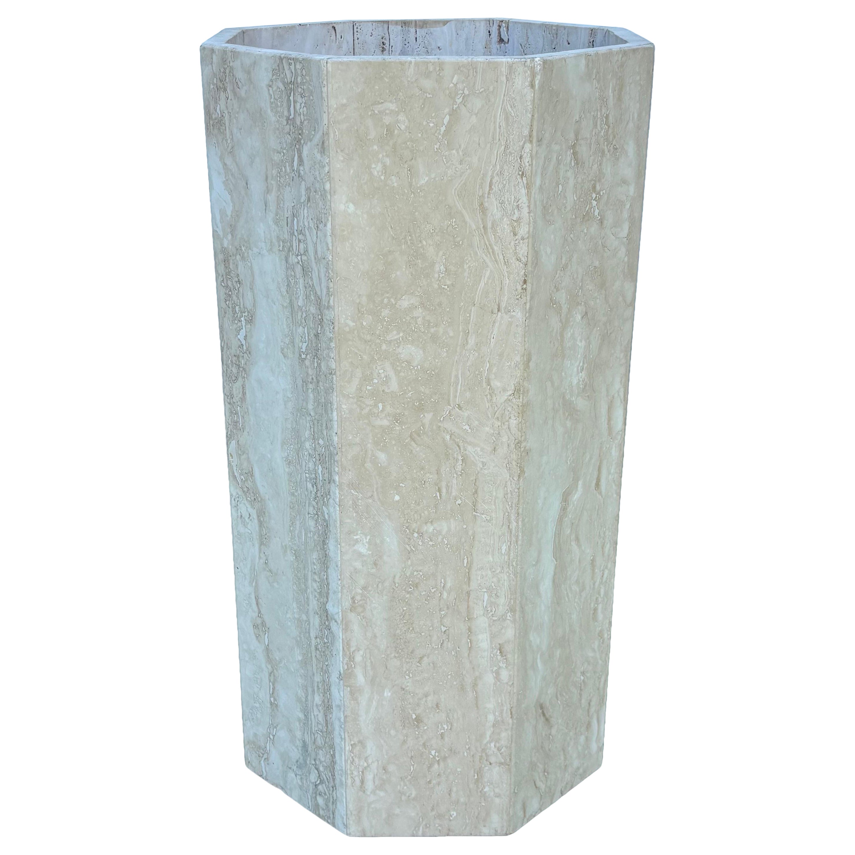 Jardinera octogonal italiana vintage de travertino, años 70