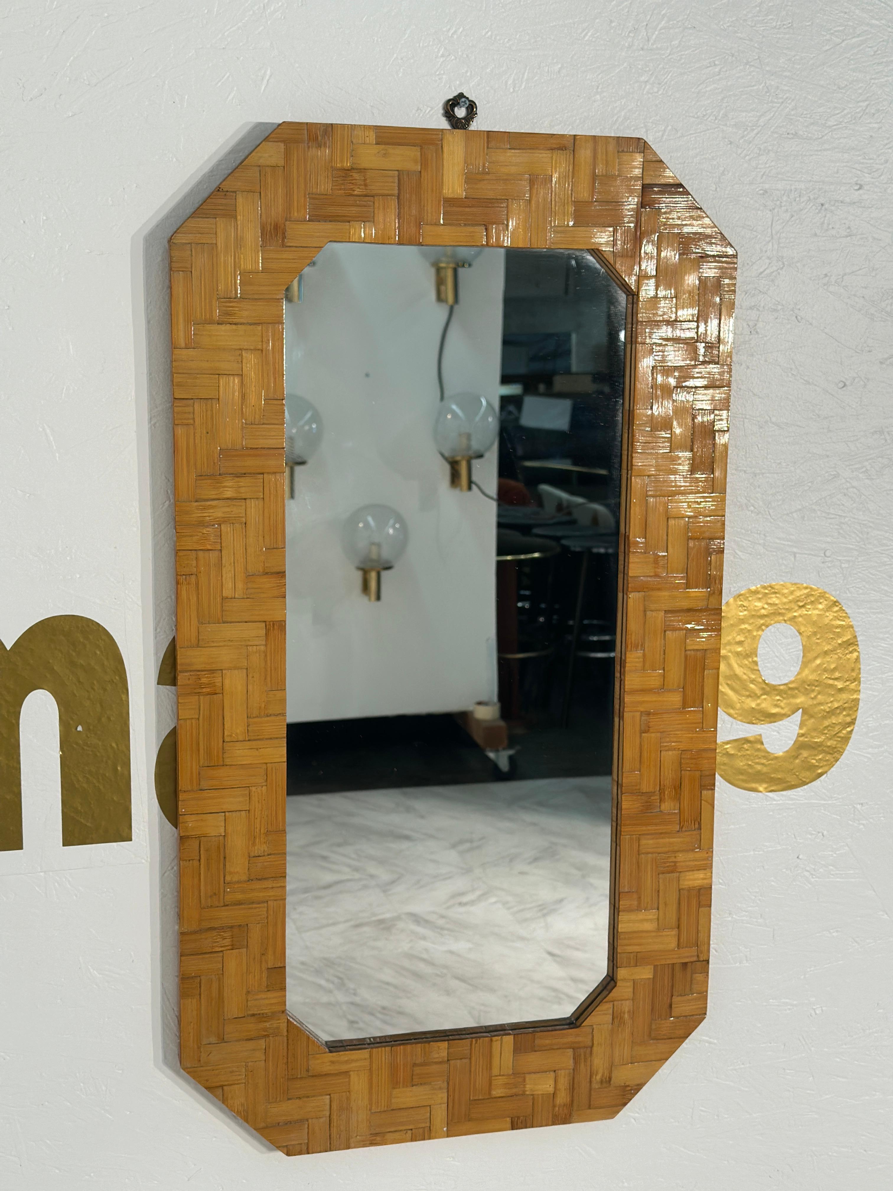 Late 20th Century Vintage Italian Octagonal Wood Frame Wall Mirror 1980s For Sale