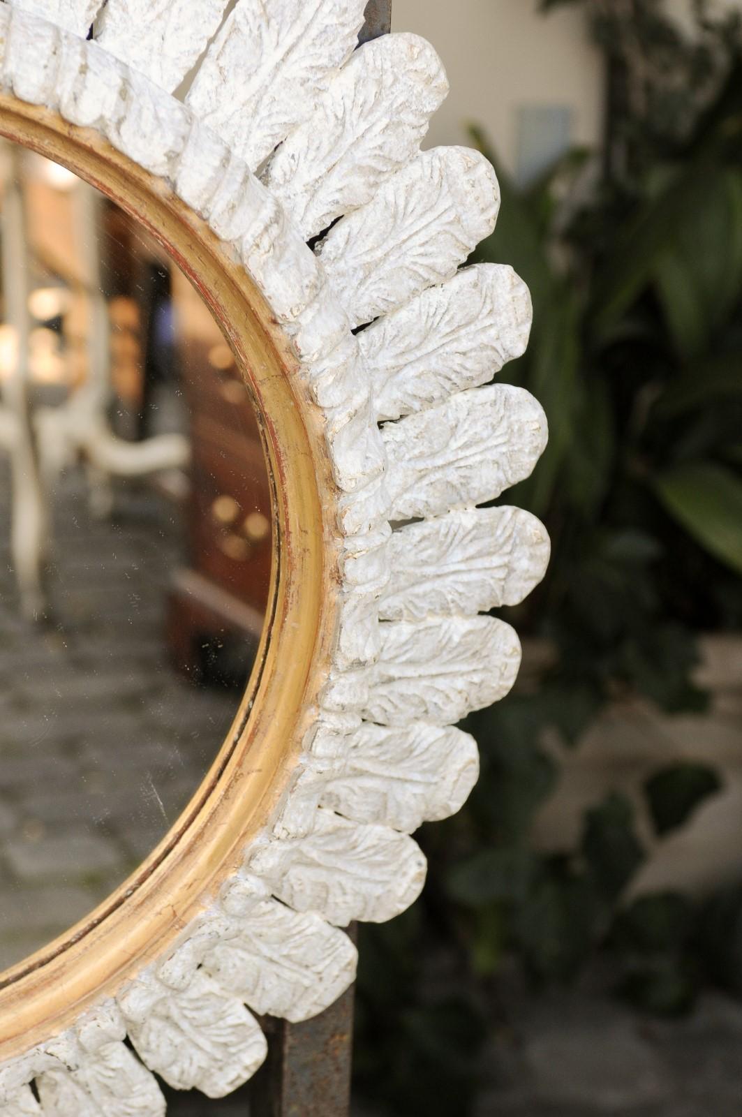 Vintage Italian Off-White Painted and Foliage-Carved Wooden Mirror, circa 1950 6
