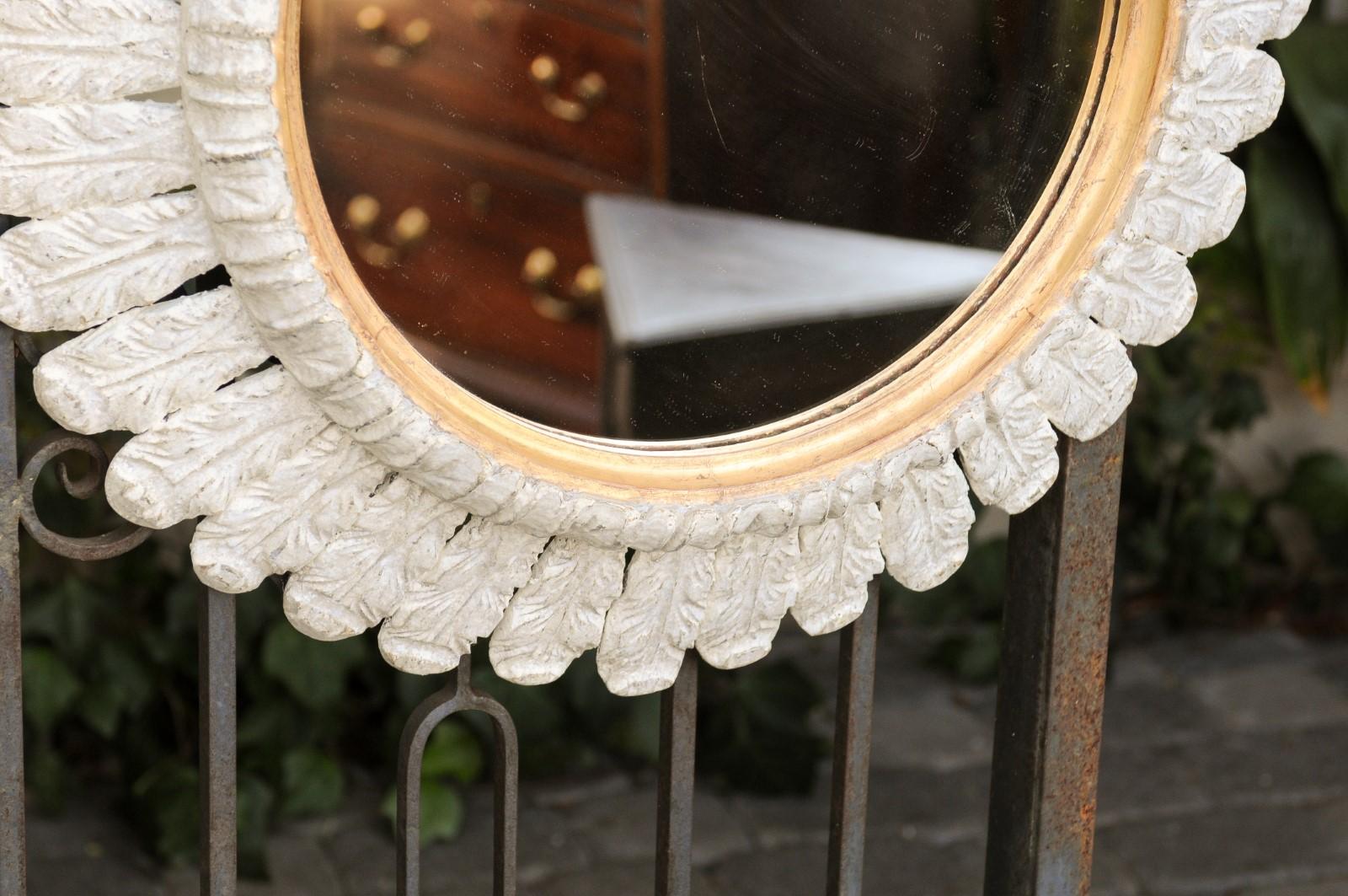Vintage Italian Off-White Painted and Foliage-Carved Wooden Mirror, circa 1950 3