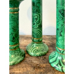 Vintage Italian Oggetti Faux Malachite Candlesticks - Set of 3