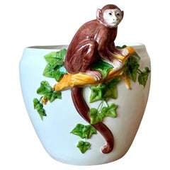 Vintage Italian Oggetti Glazed Ceramic Monkey Cache Pot