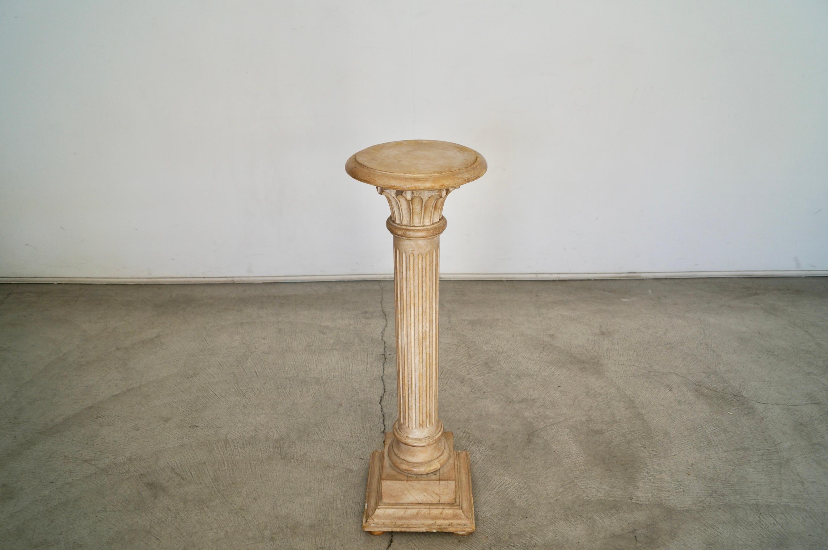 Wood Vintage Italian Old World Neoclassical Column Pedestal Stand For Sale