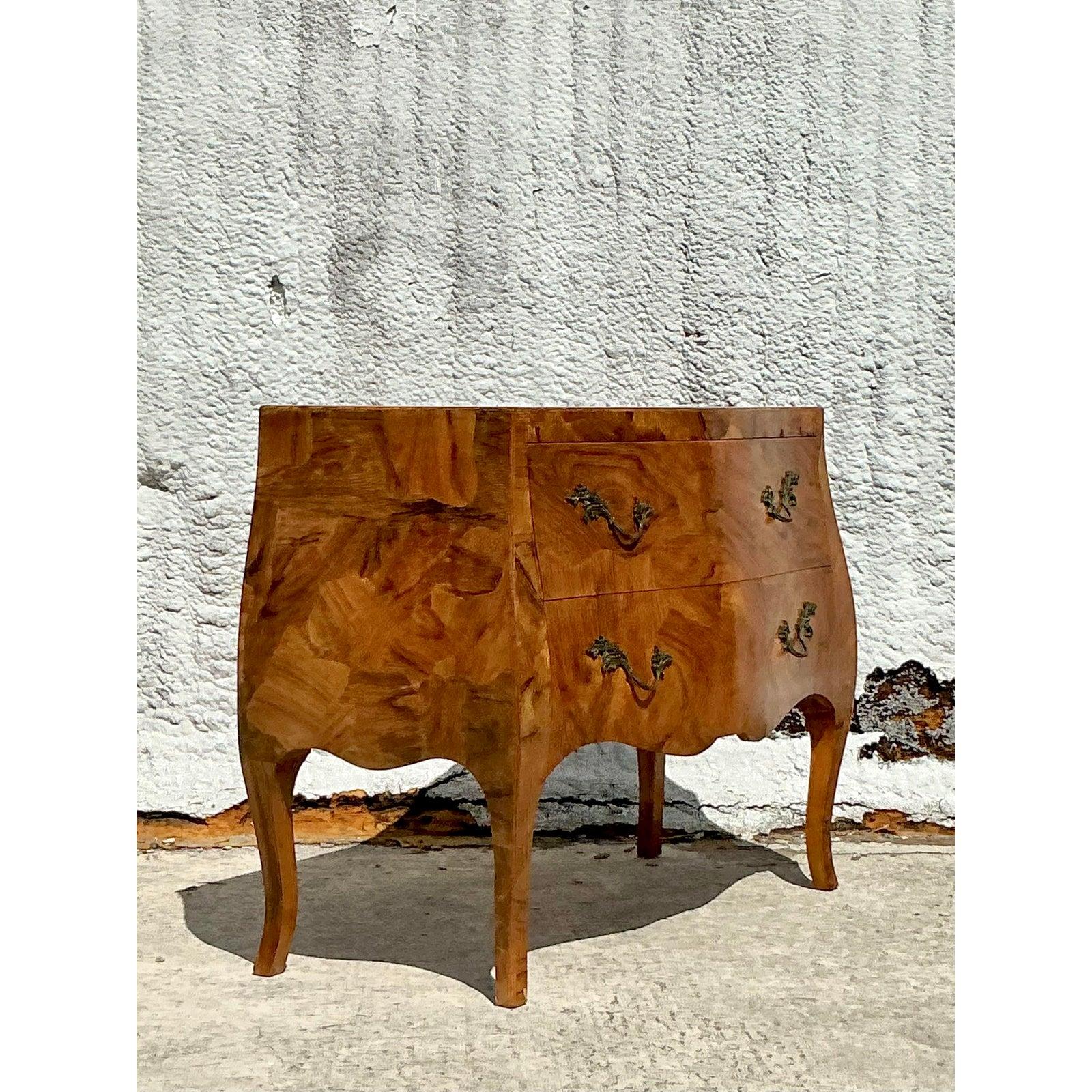 20th Century Vintage Italian Olive Burl Wood Bombe Chest For Sale