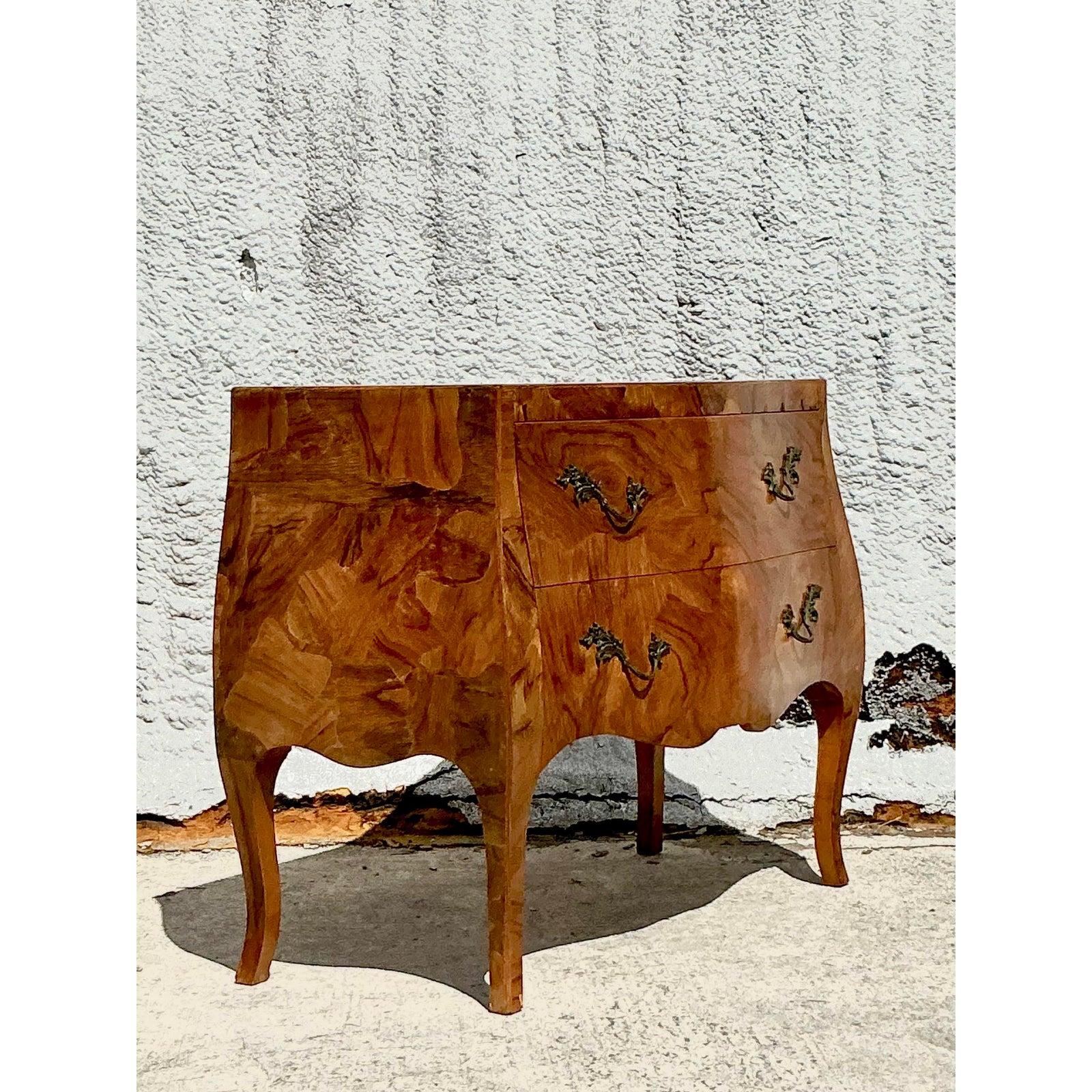 Vintage Italian Olive Burl Wood Bombe Chest For Sale 1