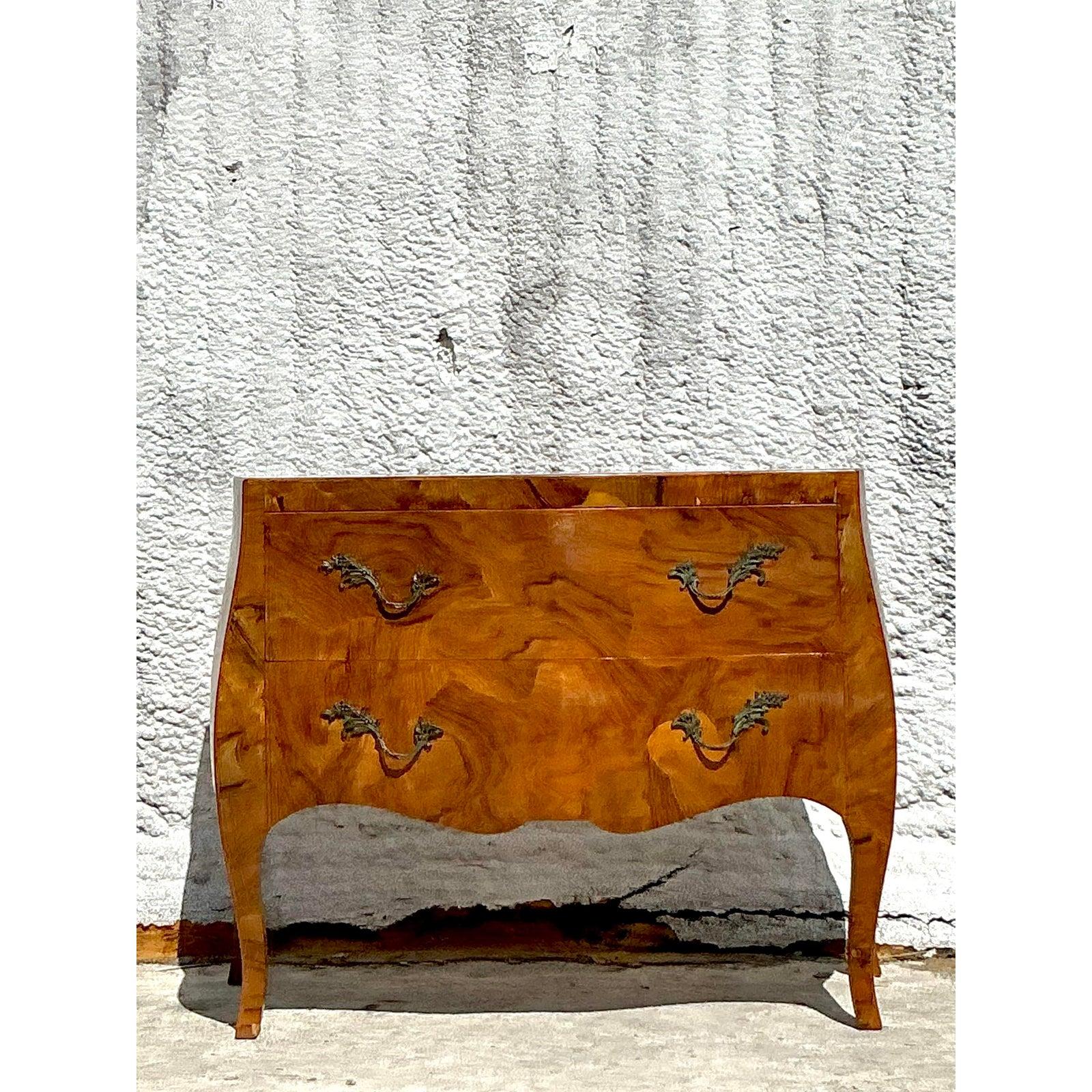 Vintage Italian Olive Burl Wood Bombe Chest For Sale 2