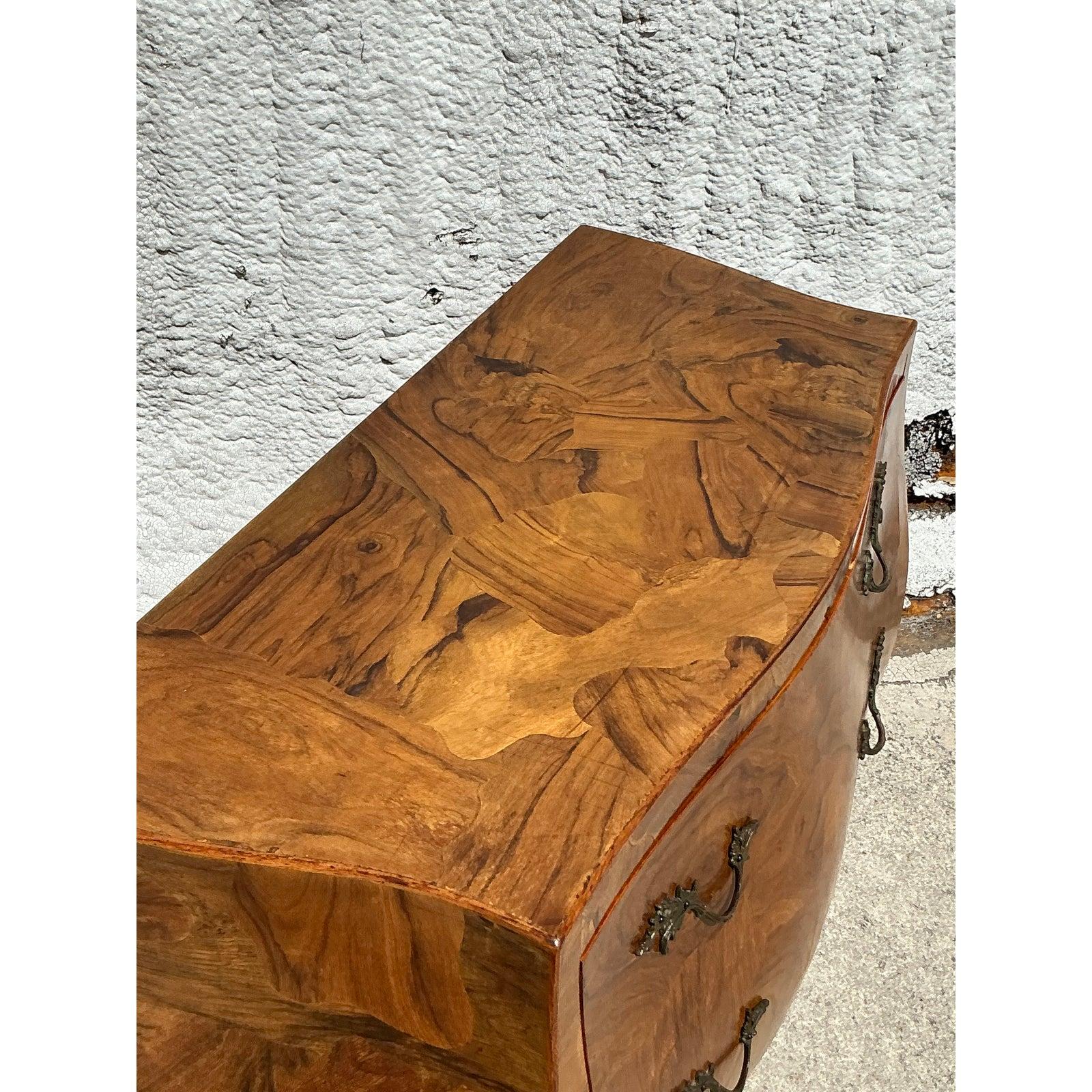 Vintage Italian Olive Burl Wood Bombe Chest For Sale 3