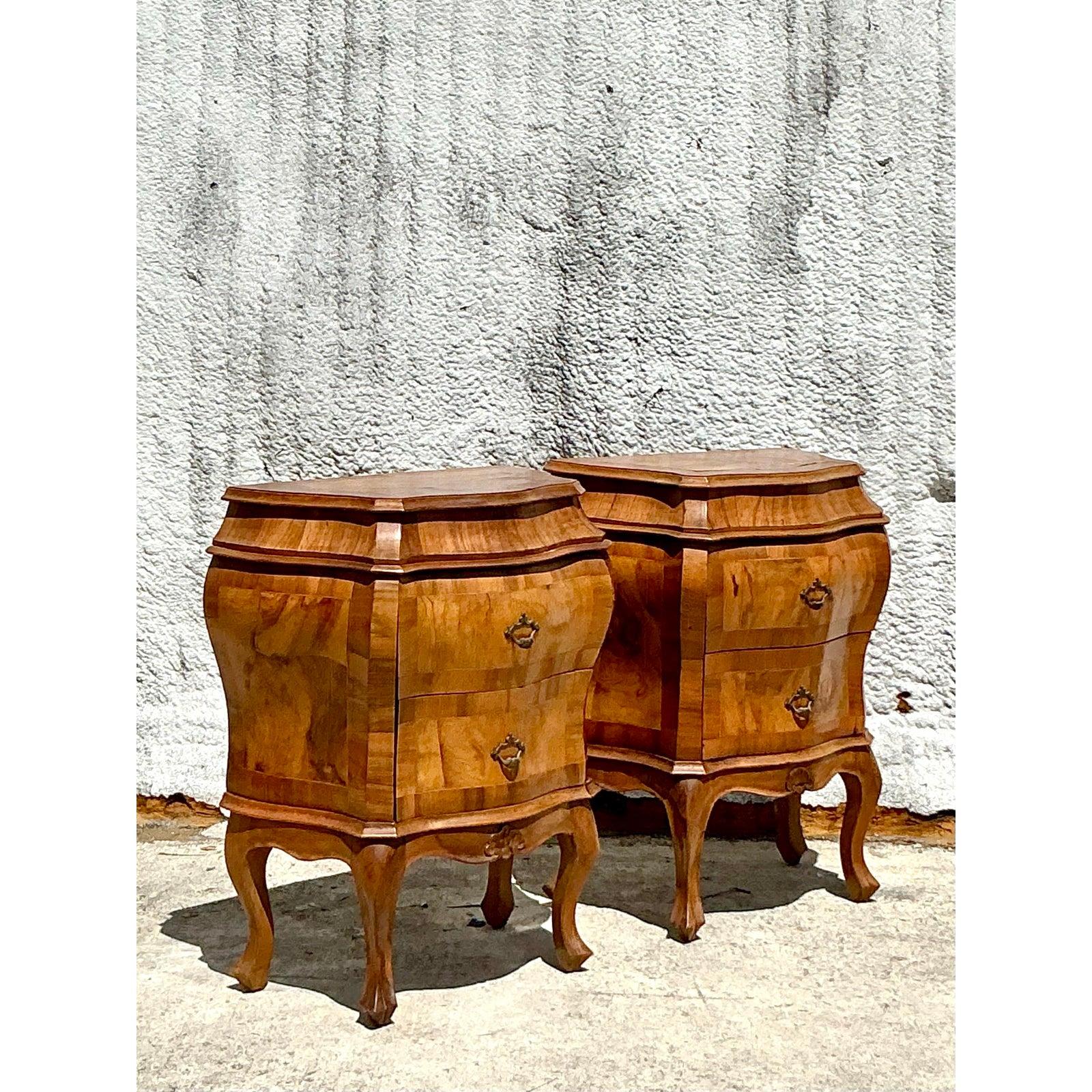 Vintage Italian Olive Burl Wood Nightstands - A Pair For Sale 6