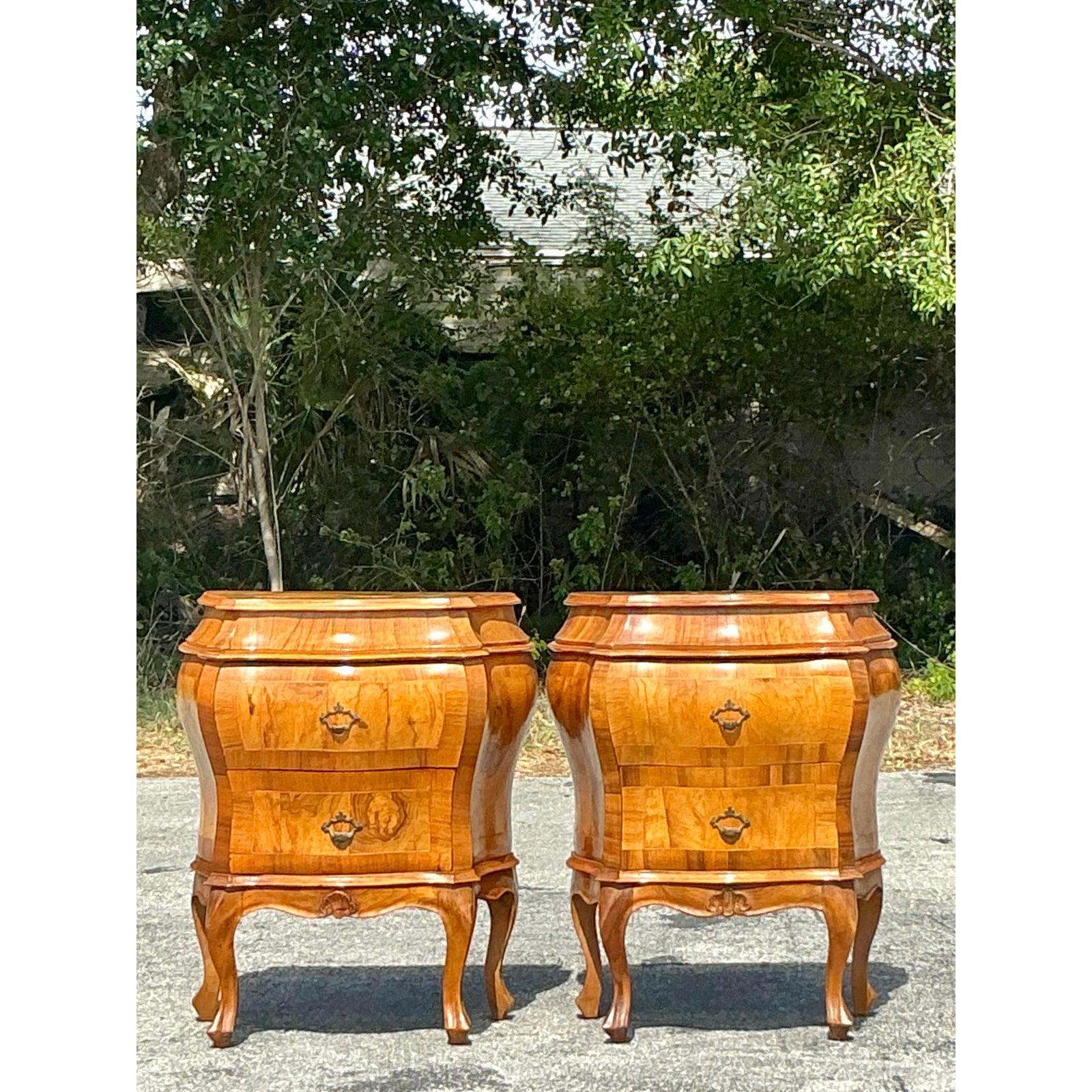 20th Century Vintage Italian Olive Burl Wood Nightstands - A Pair For Sale