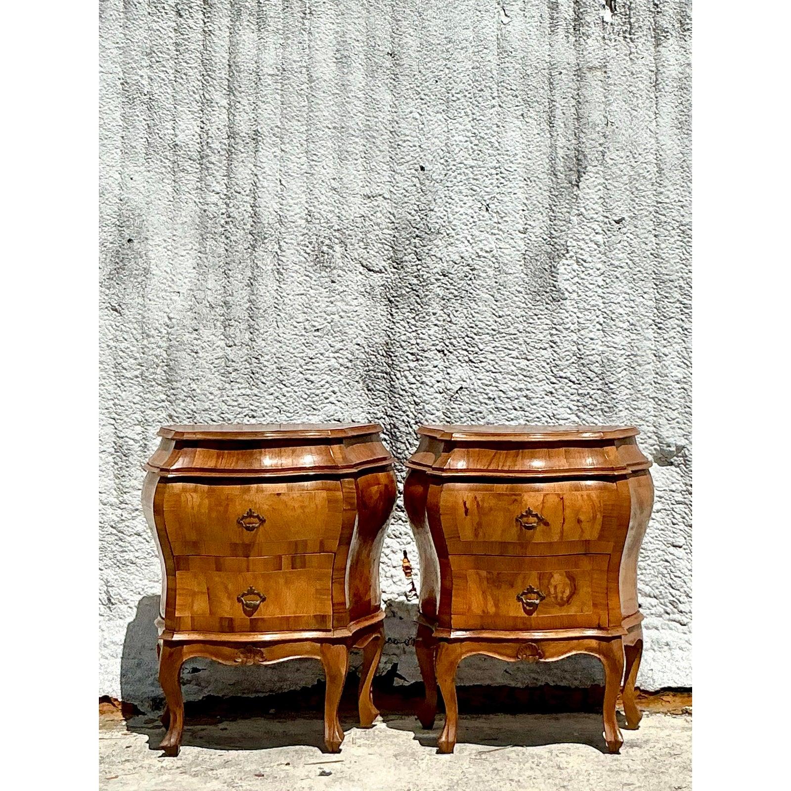 Vintage Italian Olive Burl Wood Nightstands - A Pair For Sale 1
