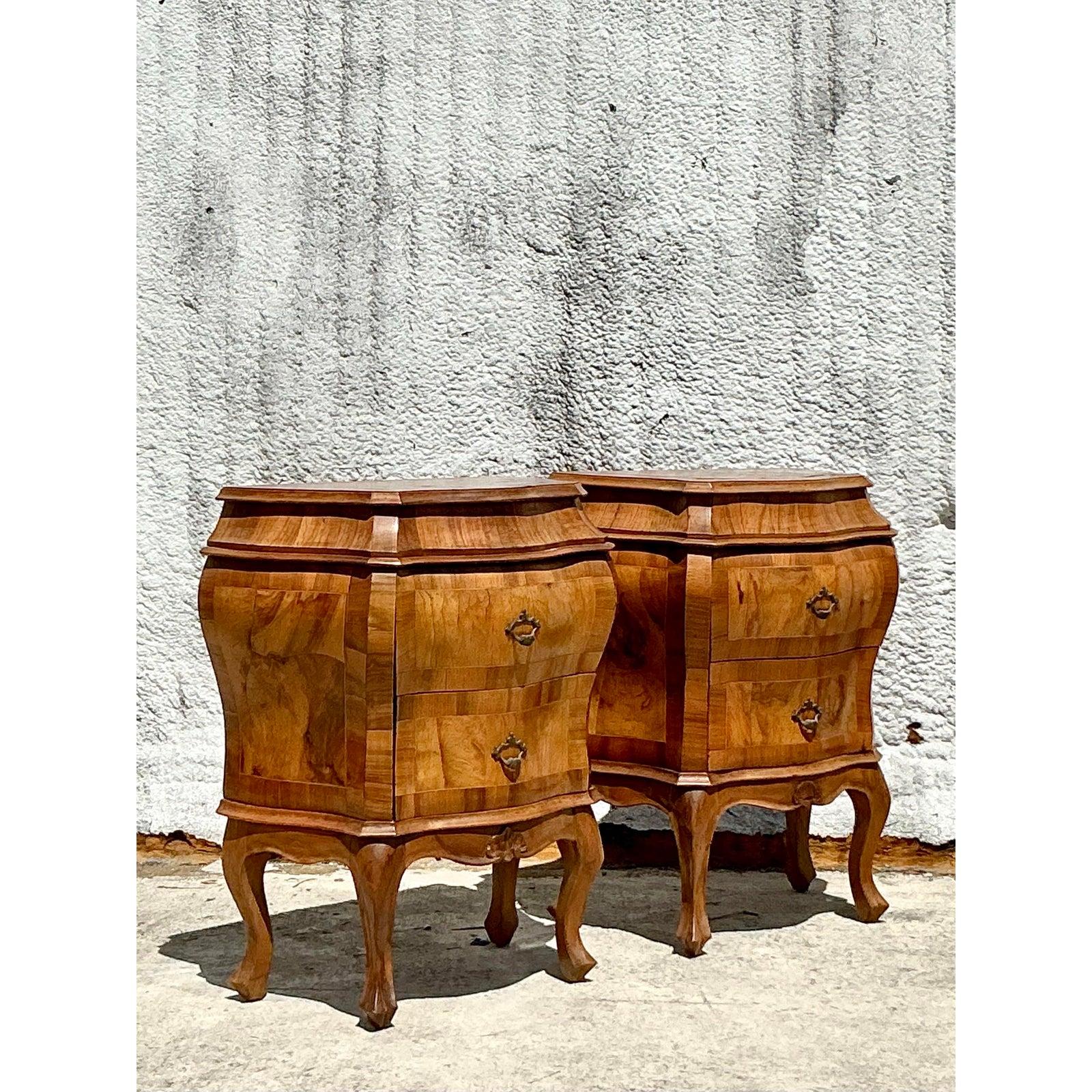 Vintage Italian Olive Burl Wood Nightstands - A Pair For Sale 3