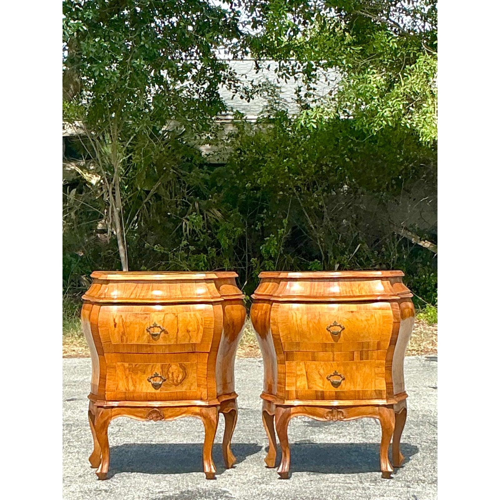 Vintage Italian Olive Burl Wood Nightstands - A Pair For Sale 5