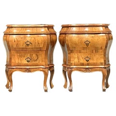 Vintage Italian Olive Burl Wood Nightstands - A Pair
