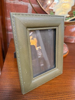 Vintage Italian Olive Green Leather Picture Frame, 1970s