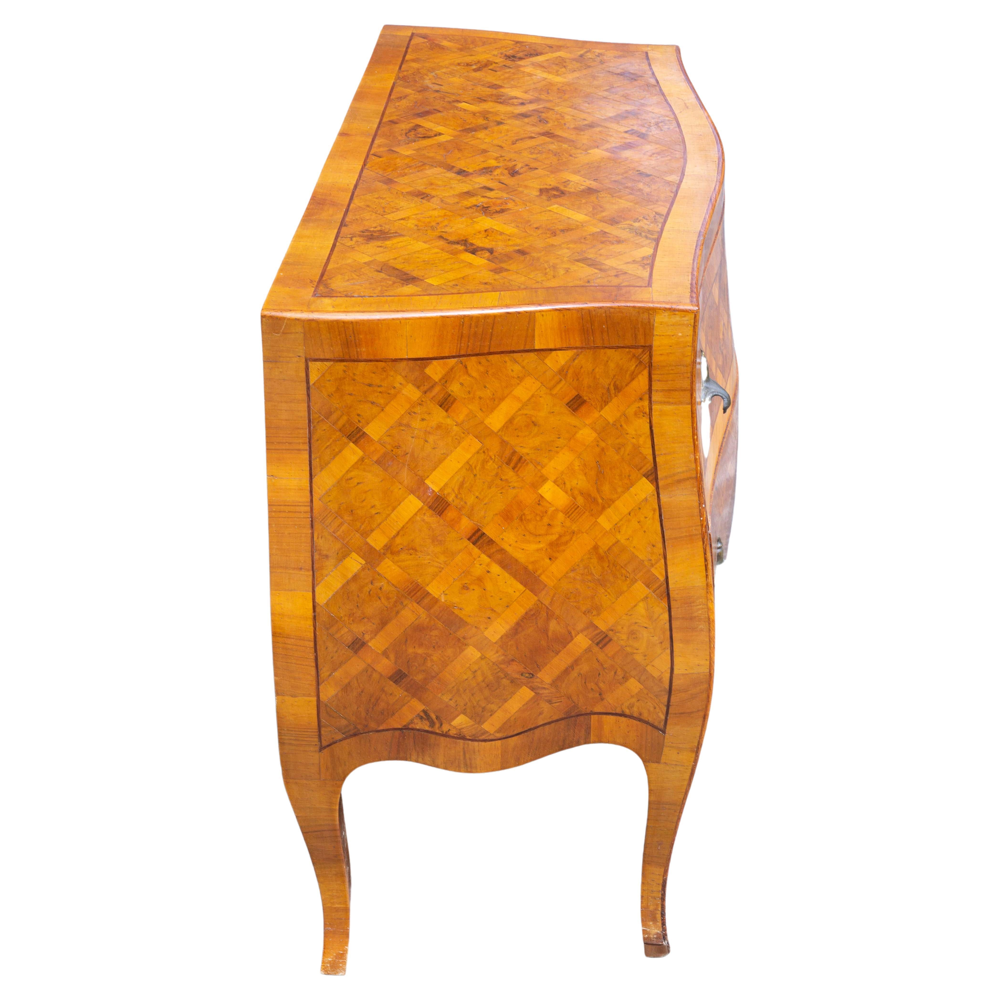 Vintage Italian Olive Wood Bombe Commode or Chest In Good Condition For Sale In Rochester, NY