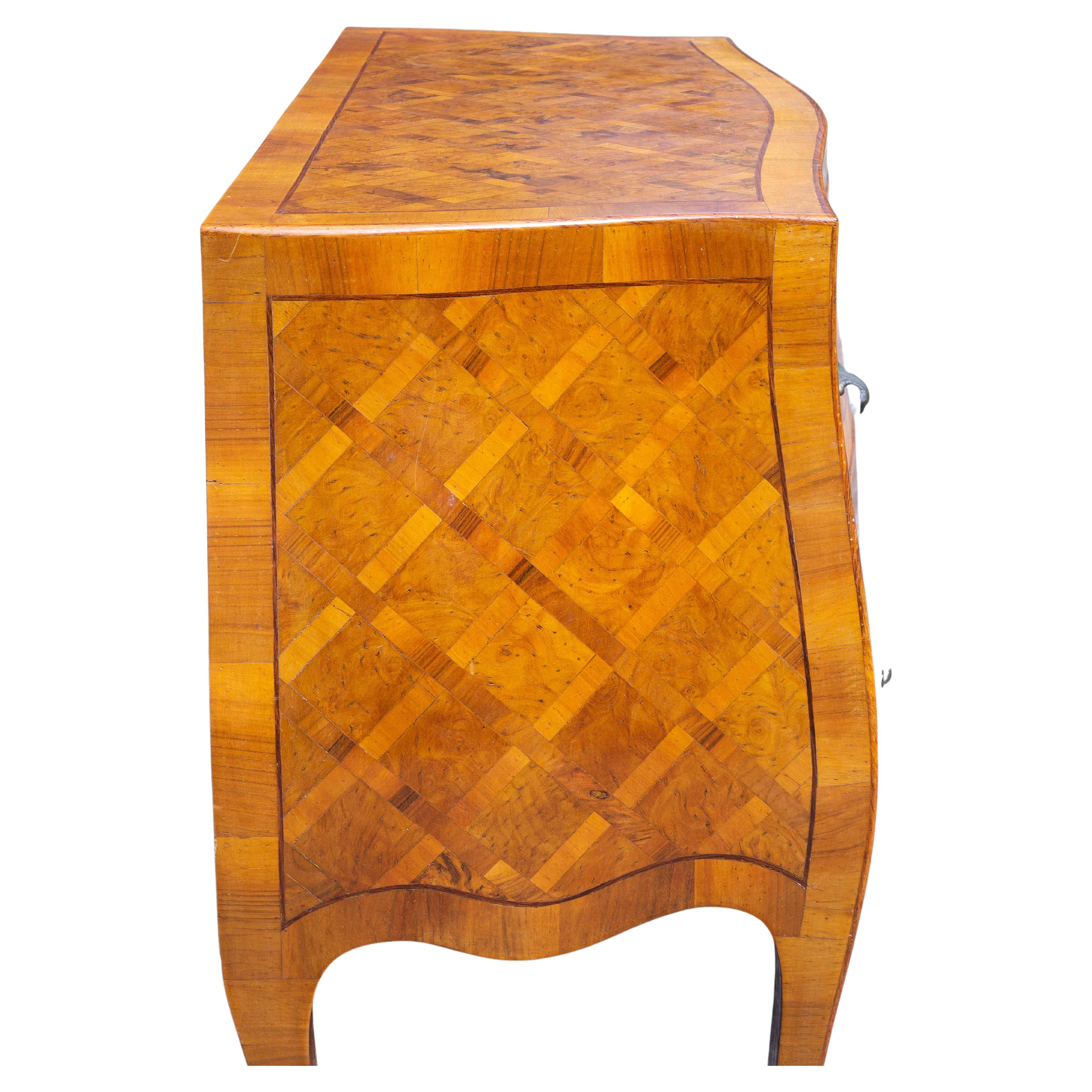 20th Century Vintage Italian Olive Wood Bombe Commode or Chest For Sale