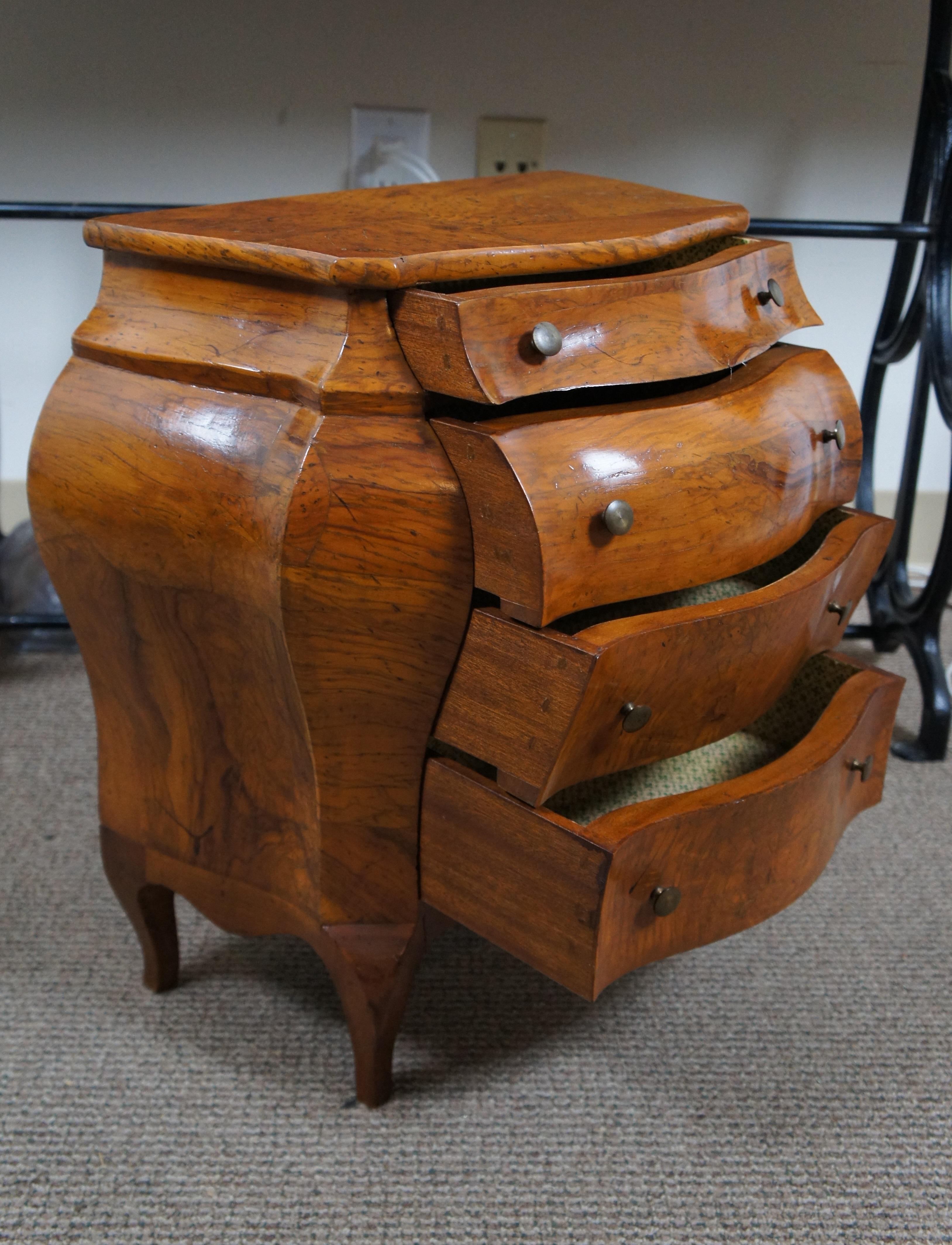 Vintage Italian Olive Wood Miniature Bombe Chest Commode Nightstand For Sale 2