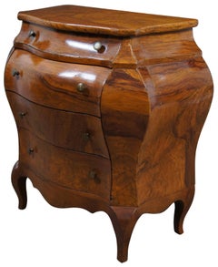 Vintage Italian Olive Wood Miniature Bombe Chest Commode Nightstand