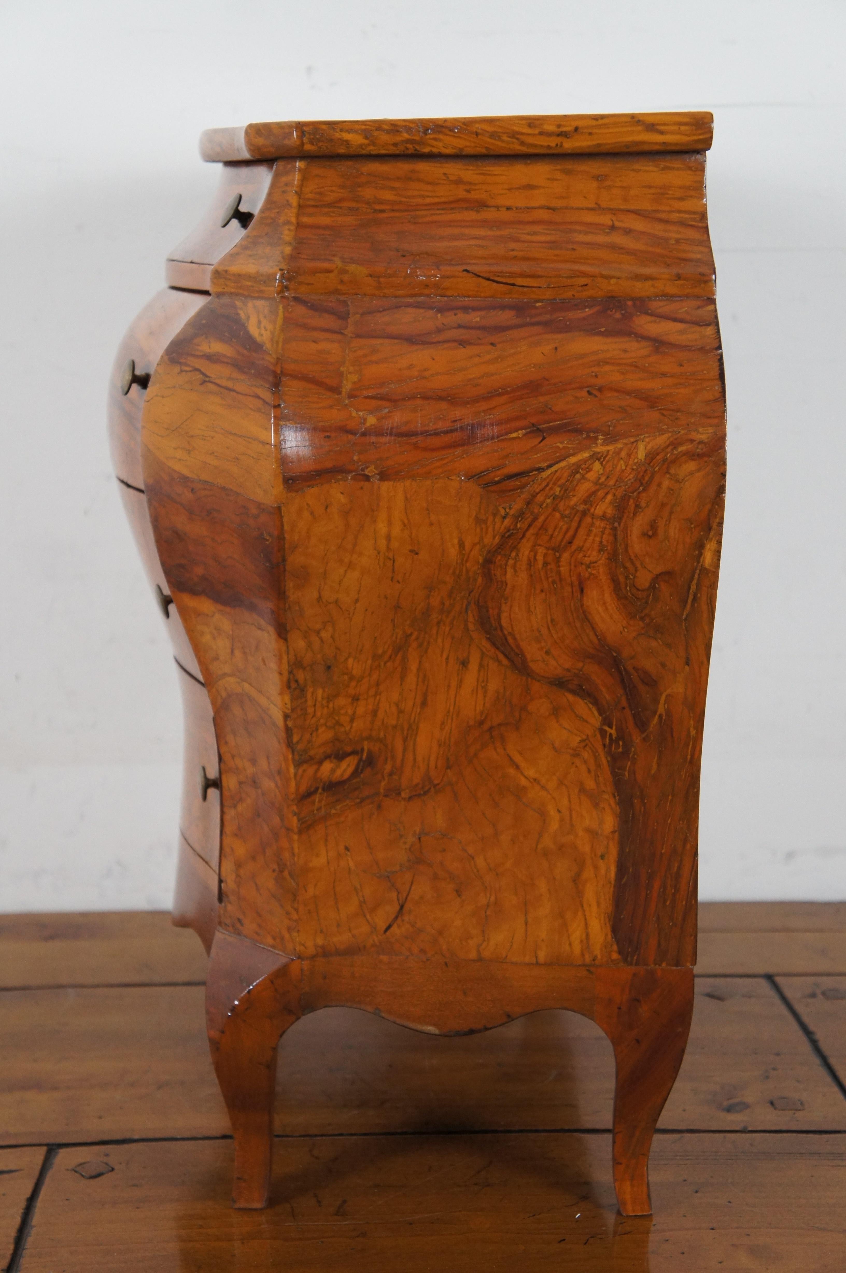 20th Century Vintage Italian Olive Wood Miniature Bombe Chest Commode Nightstand For Sale