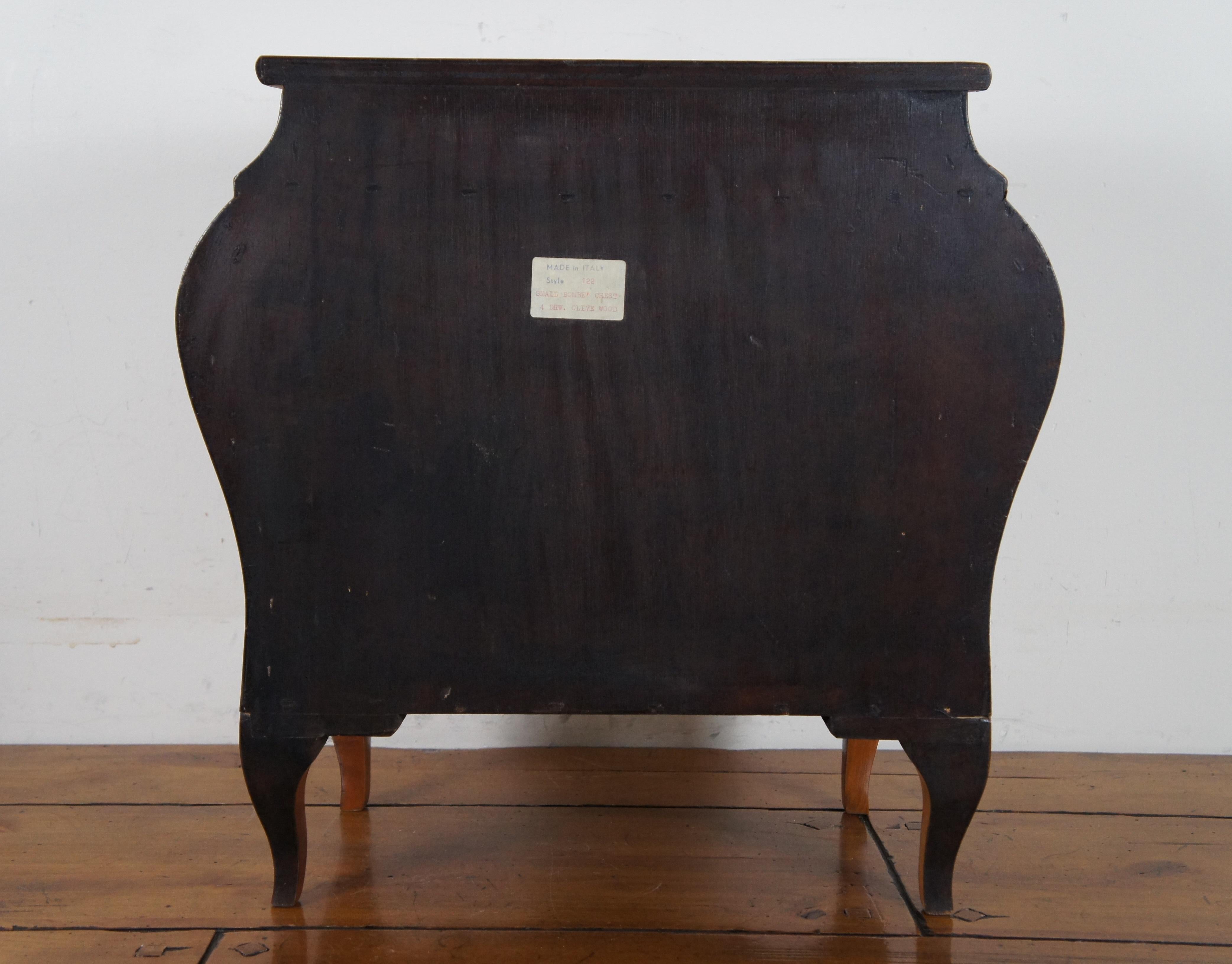 Vintage Italian Olive Wood Miniature Bombe Chest Commode Nightstand In Good Condition For Sale In Dayton, OH