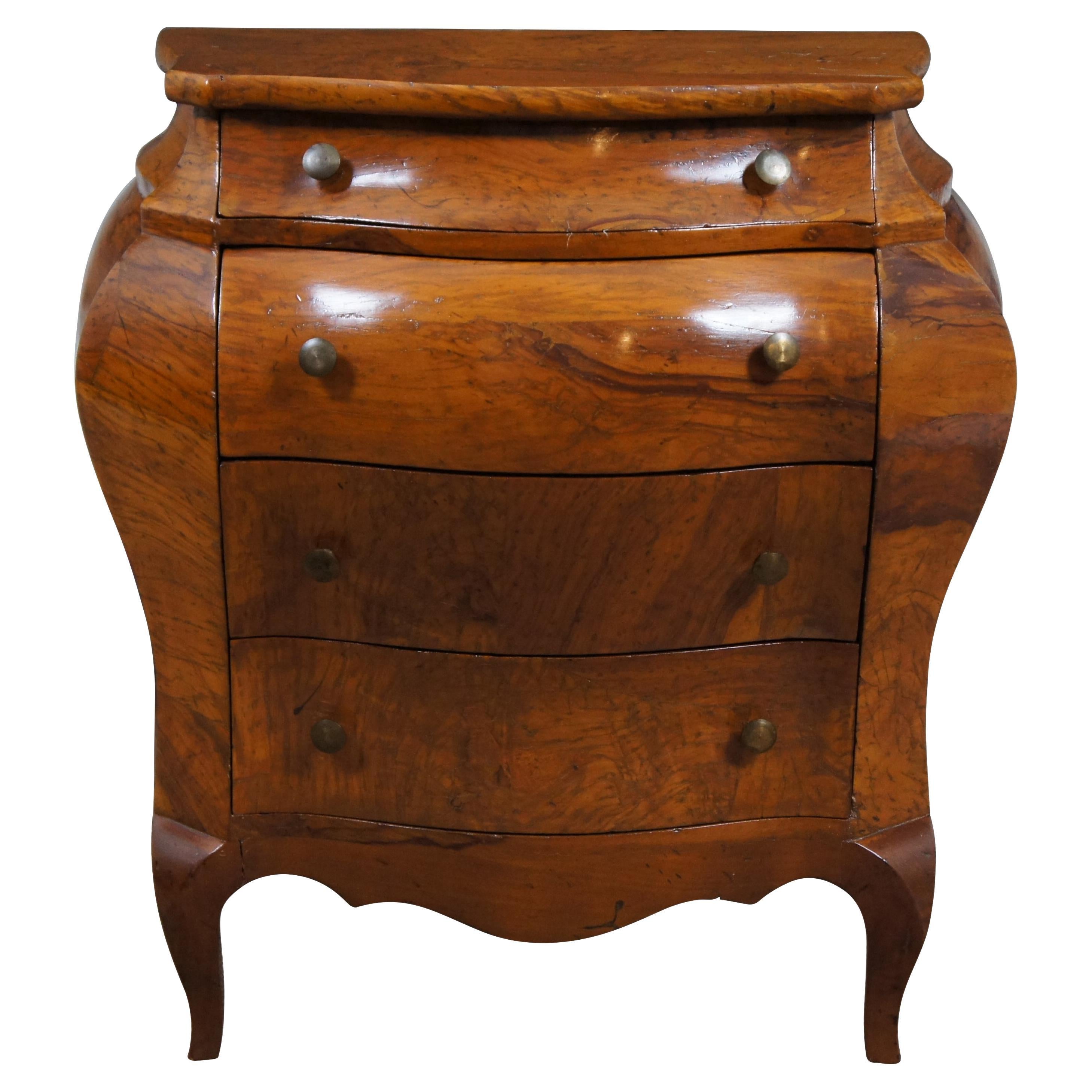 Vintage Italian Olive Wood Miniature Bombe Chest Commode Nightstand For Sale