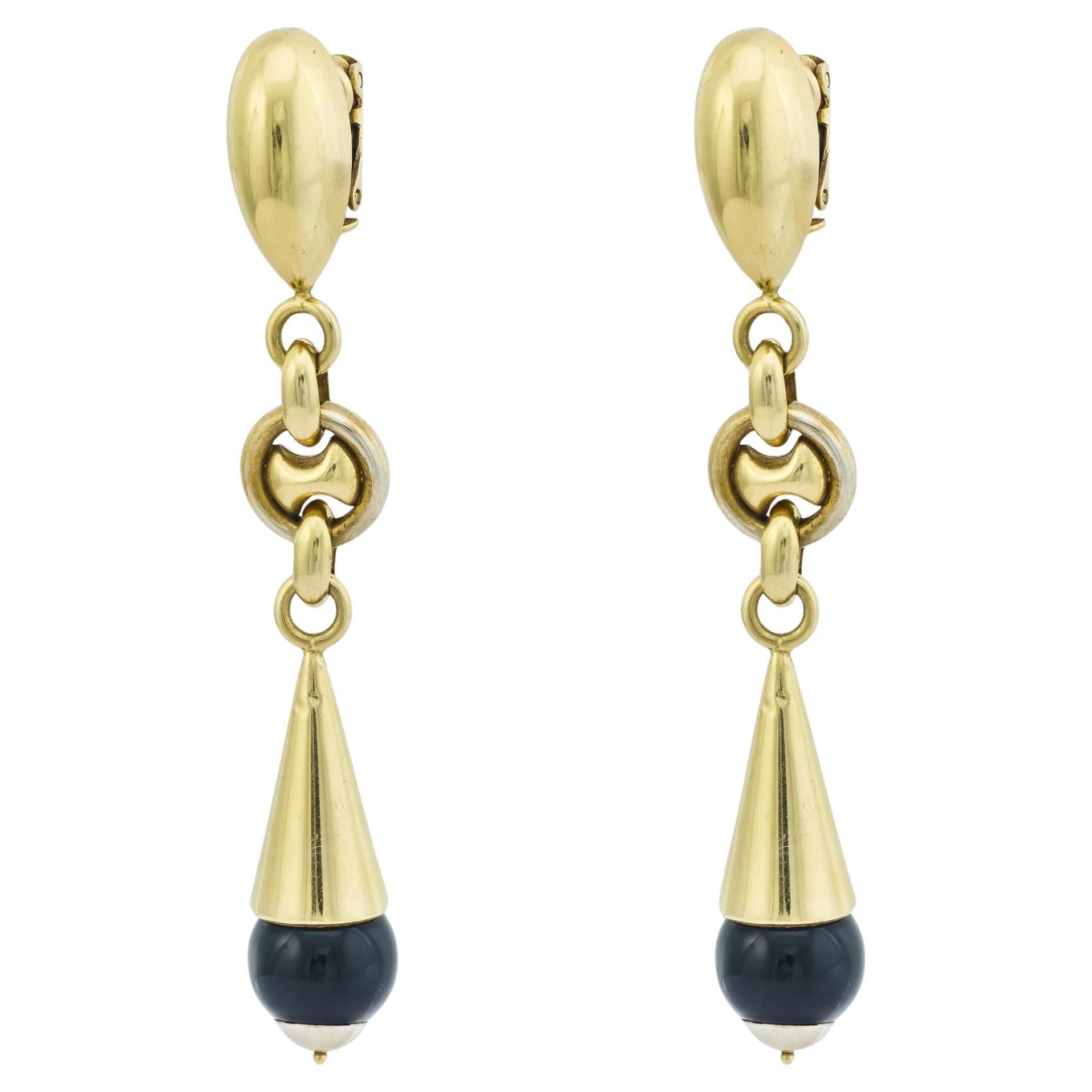 Orecchini vintage in onice italiano in oro giallo 14k