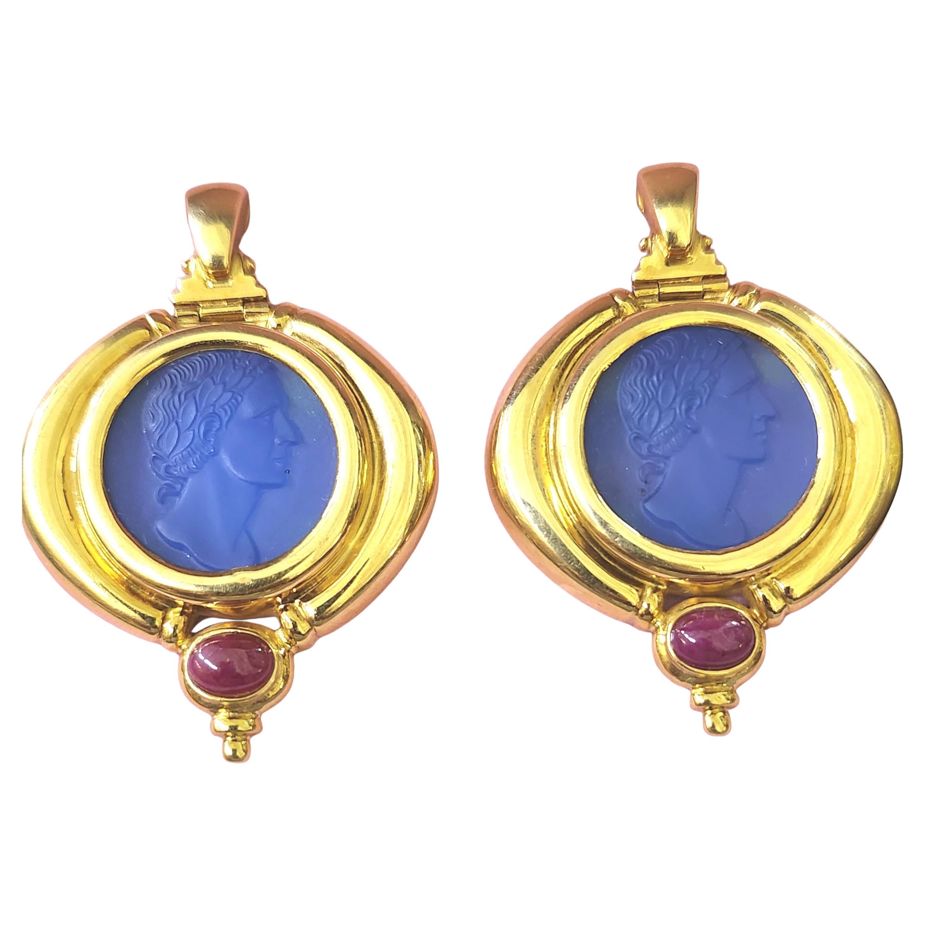 Vintage Italian Onyx Cameo Gold Ohrringe im Angebot 1