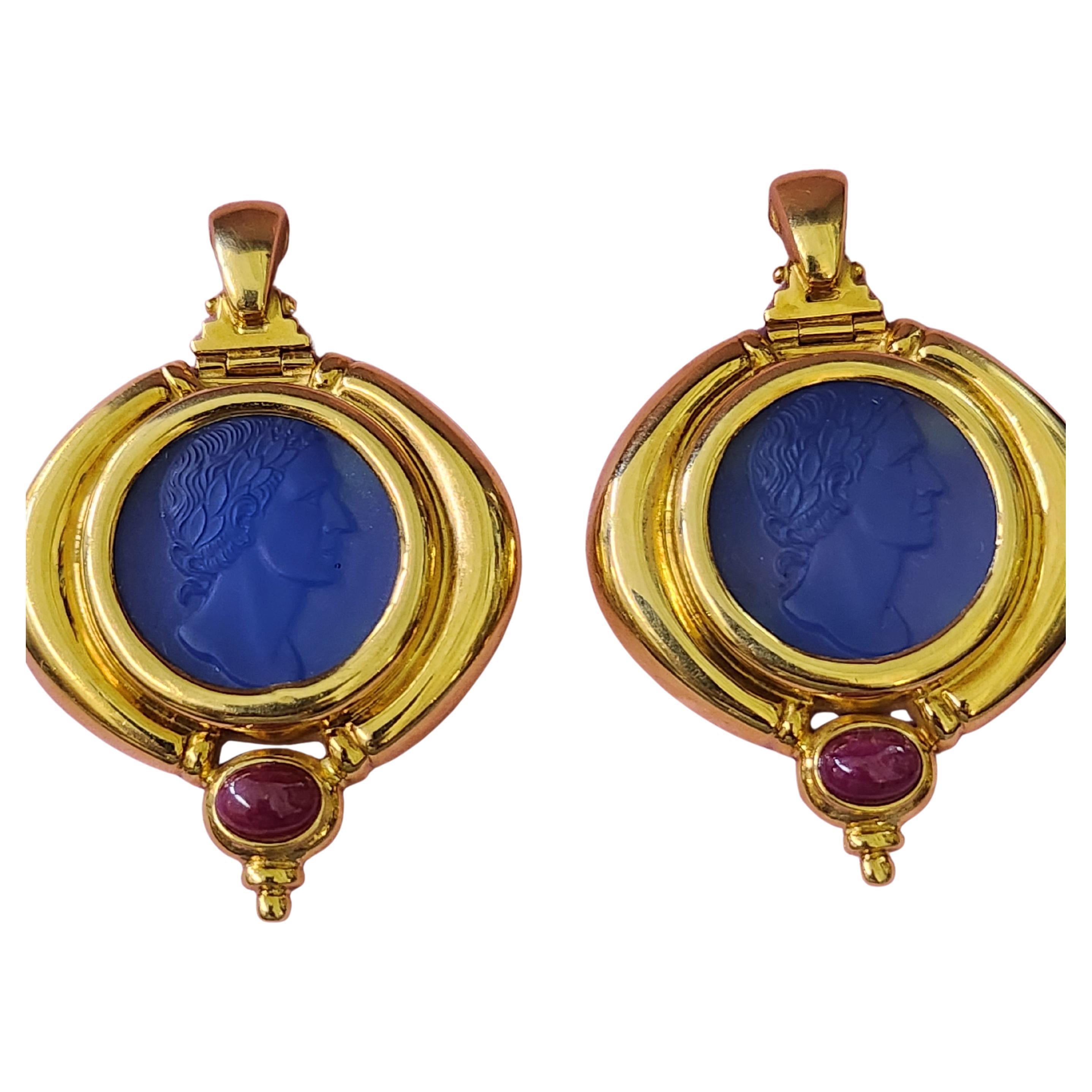 Vintage Italian Onyx Cameo Gold Ohrringe Damen im Angebot