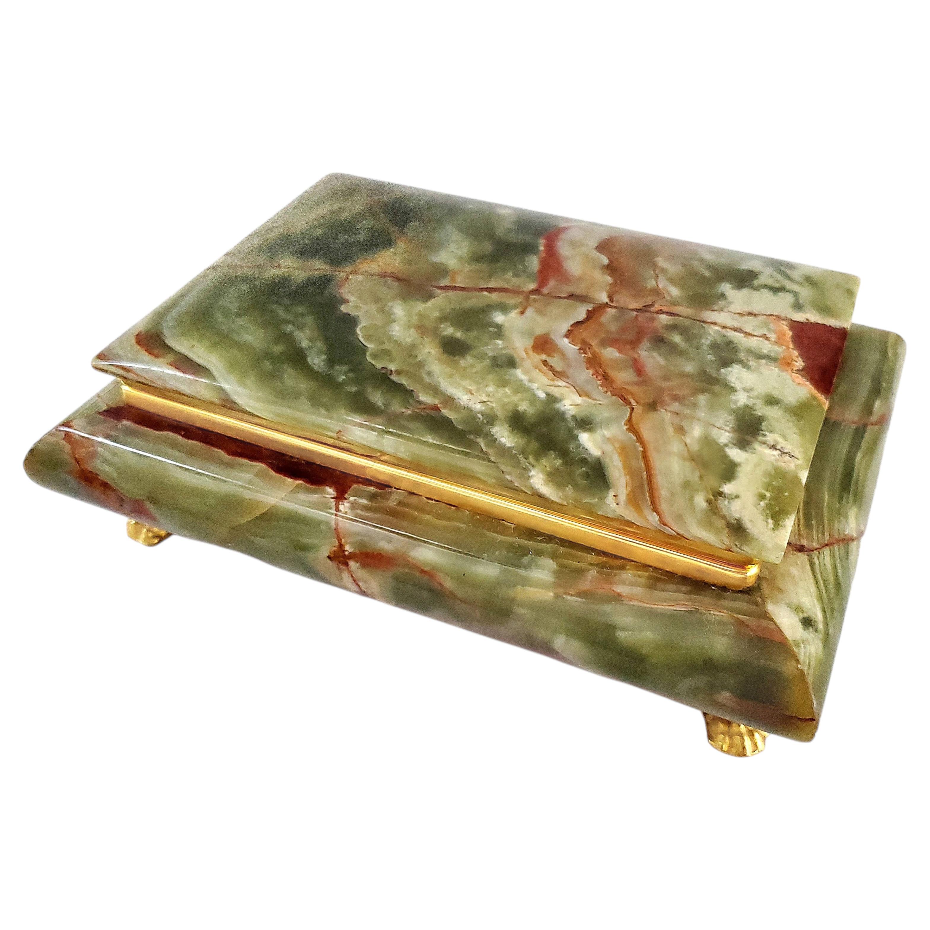 Vintage Italian Onyx Jewelry Box, Large Decorative Keepsake, 1960s