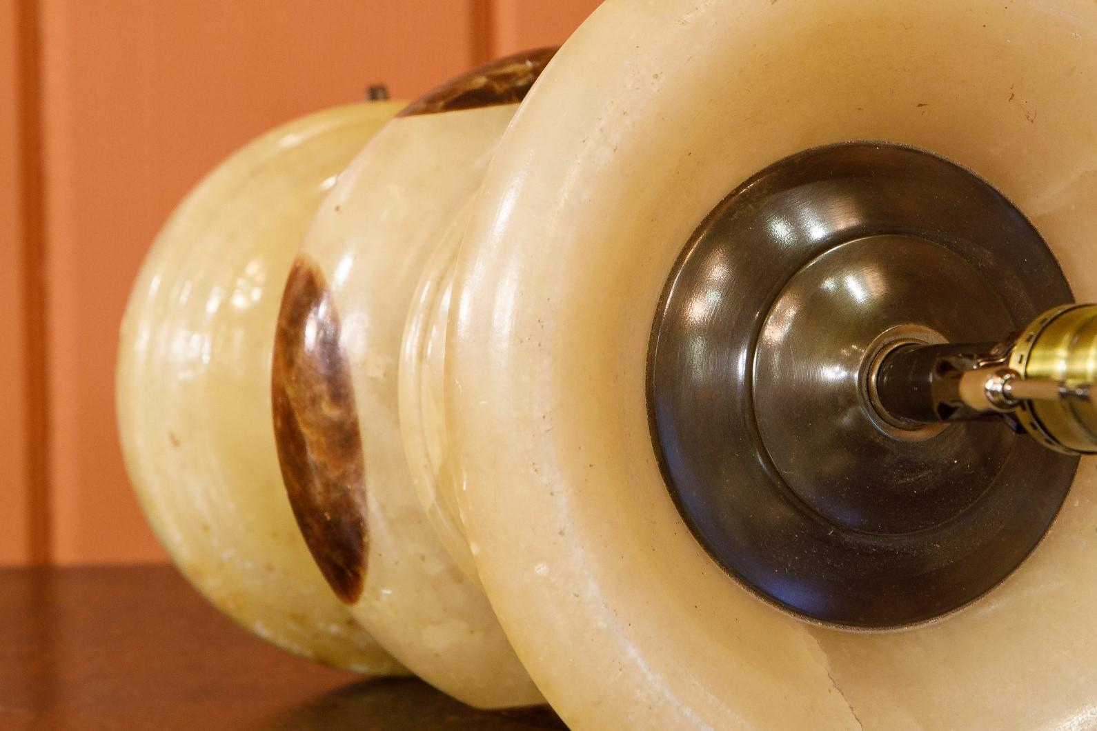 Lampe de bureau italienne vintage en onyx avec incrustation Bon état - En vente à Houston, TX