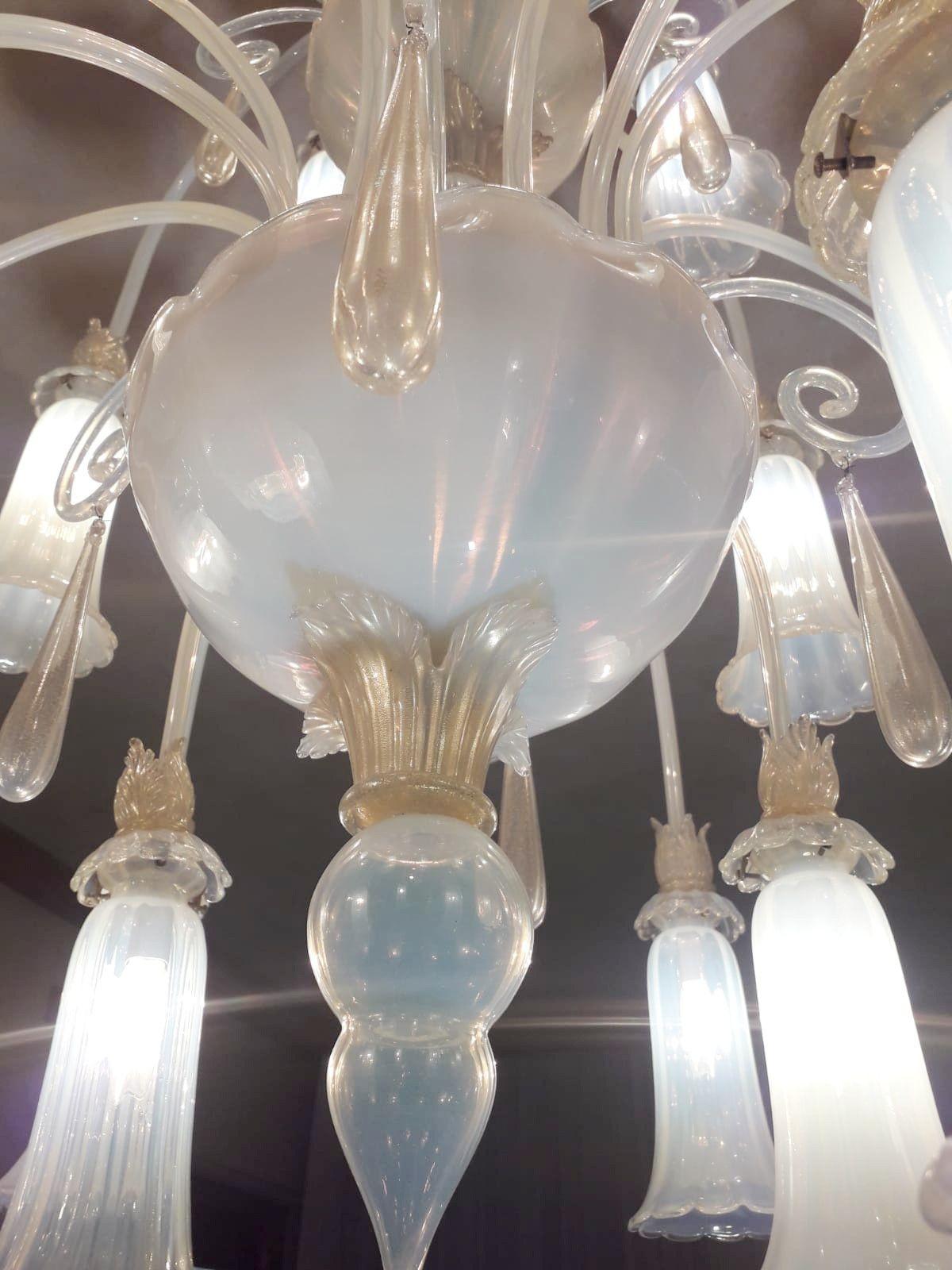 Vintage Italian Opaline Murano Glass Chandelier, c. 1950's For Sale 7