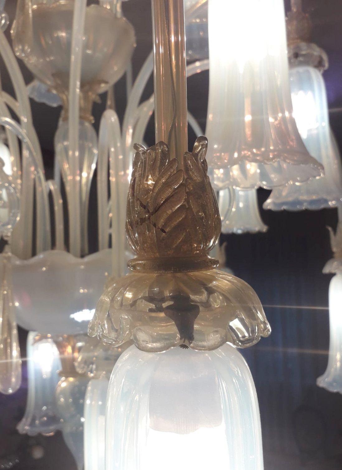 Vintage Italian Opaline Murano Glass Chandelier, c. 1950's For Sale 8