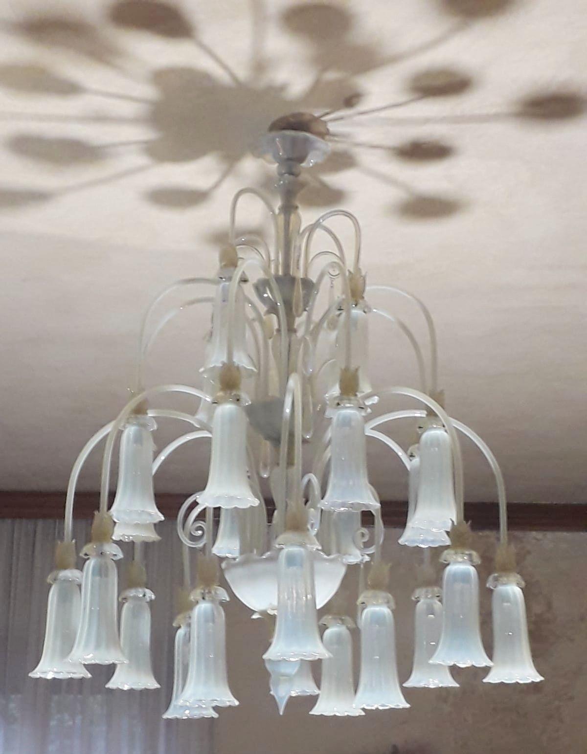 Vintage Italian Opaline Murano Glass Chandelier, c. 1950's For Sale 2