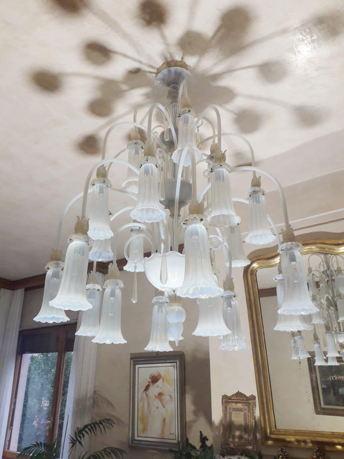 Vintage Italian Opaline Murano Glass Chandelier, c. 1950's For Sale 3