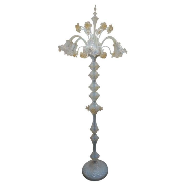 Vintage Italian Opaline Murano Glass Floor Lamp, c. 1970's For Sale