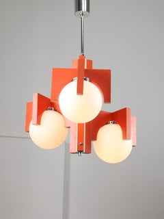 Vintage Italian Orange and Opaline Chandelier, 1970s