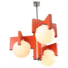 Lustre italien vintage orange et opaline, années 1970