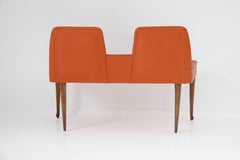 Vintage Italian Orange Leather Bench with Low Back, circa 1960