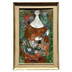 Originales italienisches figuratives Ölgemälde auf Karton, Vintage