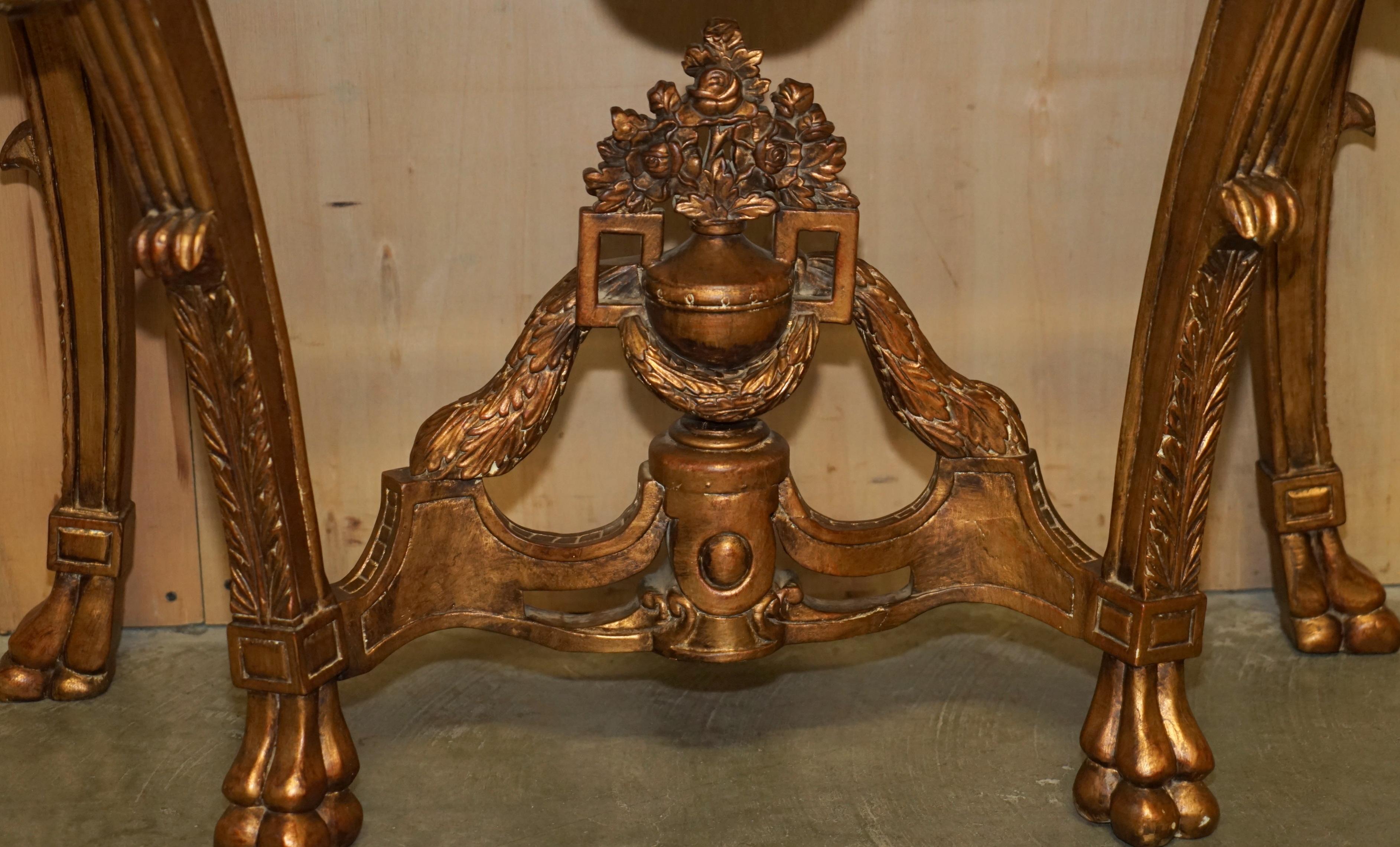 Hand-Crafted VINTAGE ITALIAN ORNATELY HAND CARVED DEMI LUNE GiLTWOOD & MARBLE CONSOLE TABLE For Sale